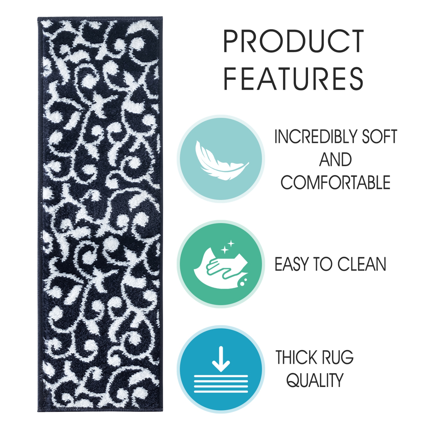 SussexHome Stair Treads - Carpet Strips for Indoor Stairs - Easy to Install with Double Adhesive Tape - Safe, 9" X 28" - 4-Pack - Navy