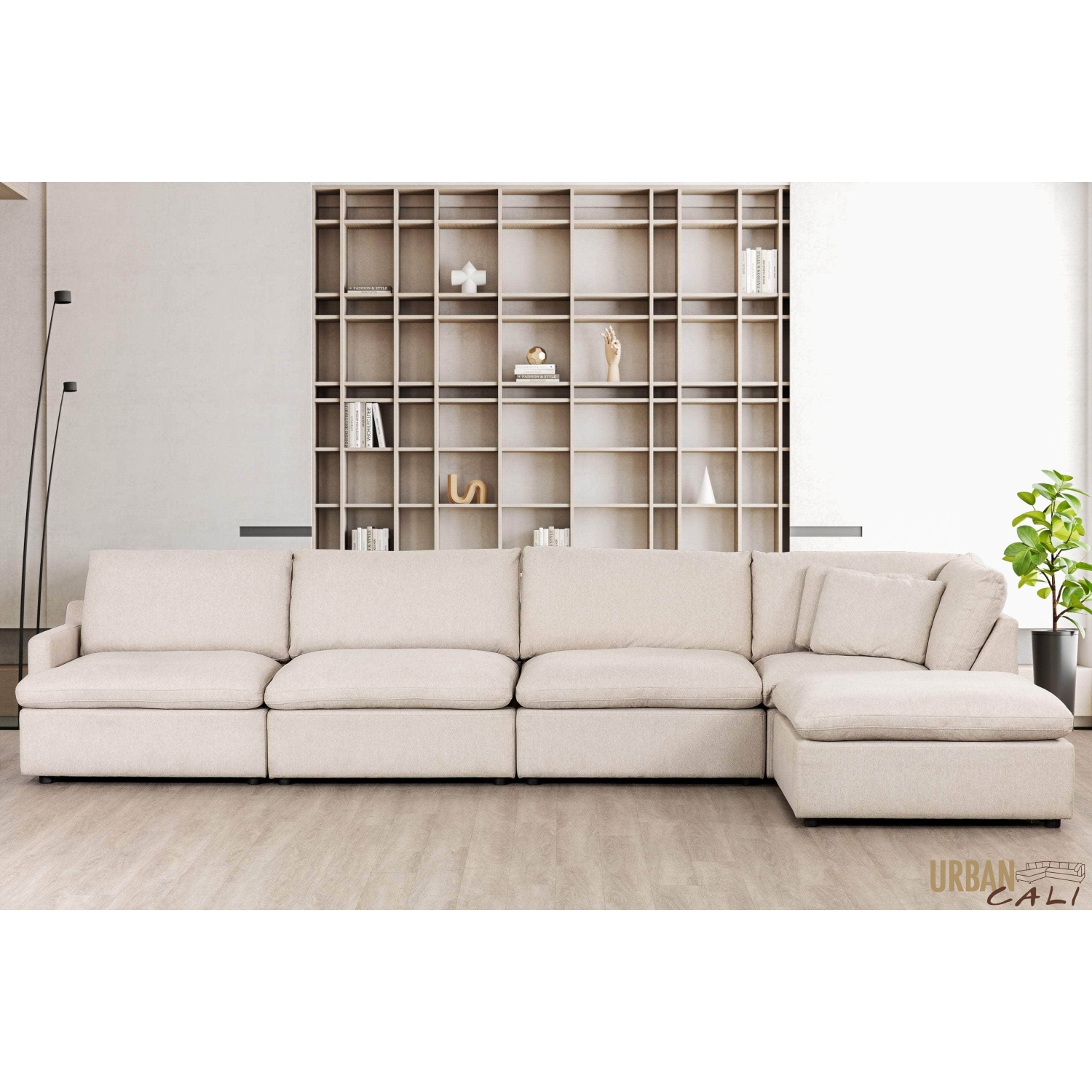 Urban Cali Long Beach Modular L-Shaped Sectional Sofa with Ottoman