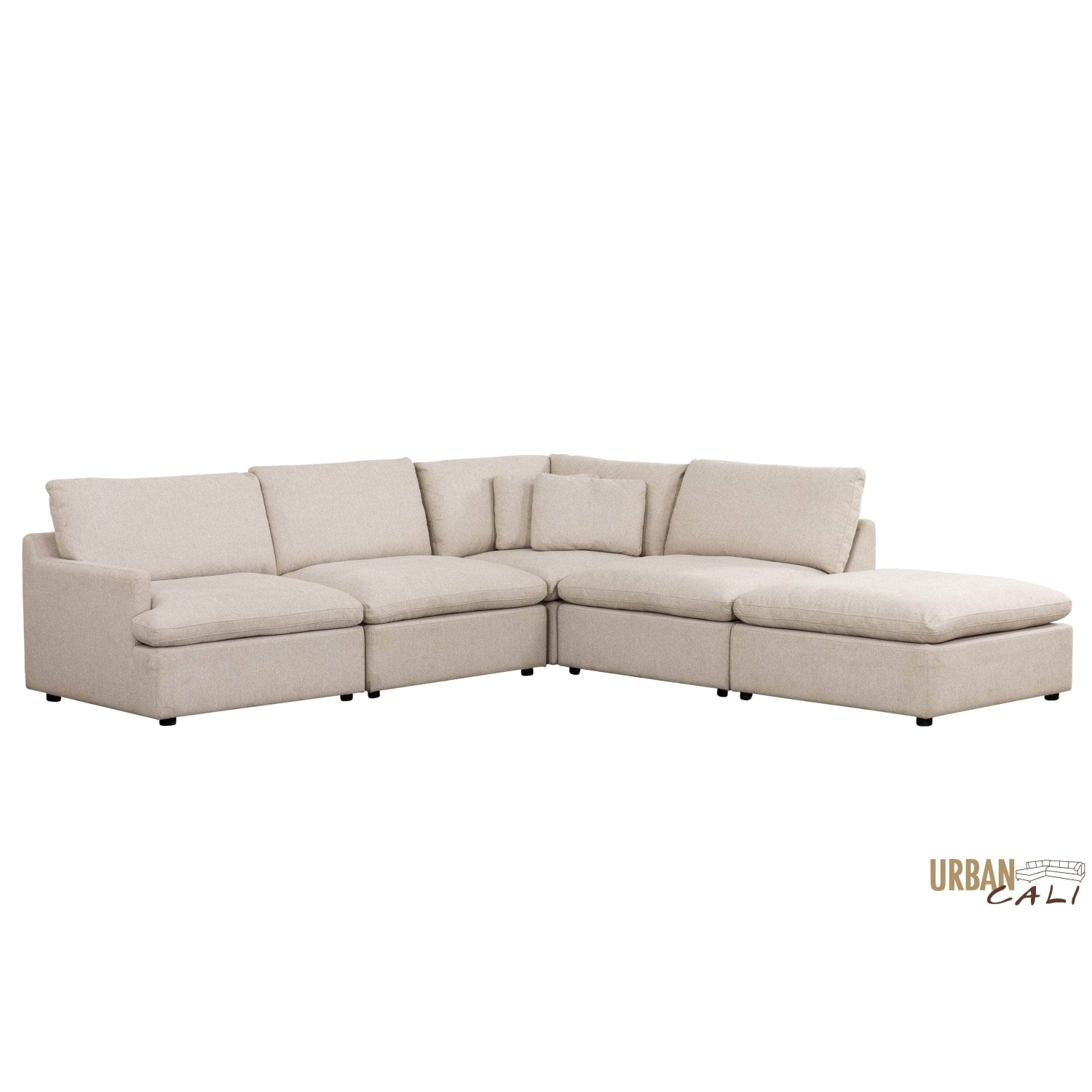 Urban Cali Long Beach Modular L-Shaped Sectional Sofa with Ottoman