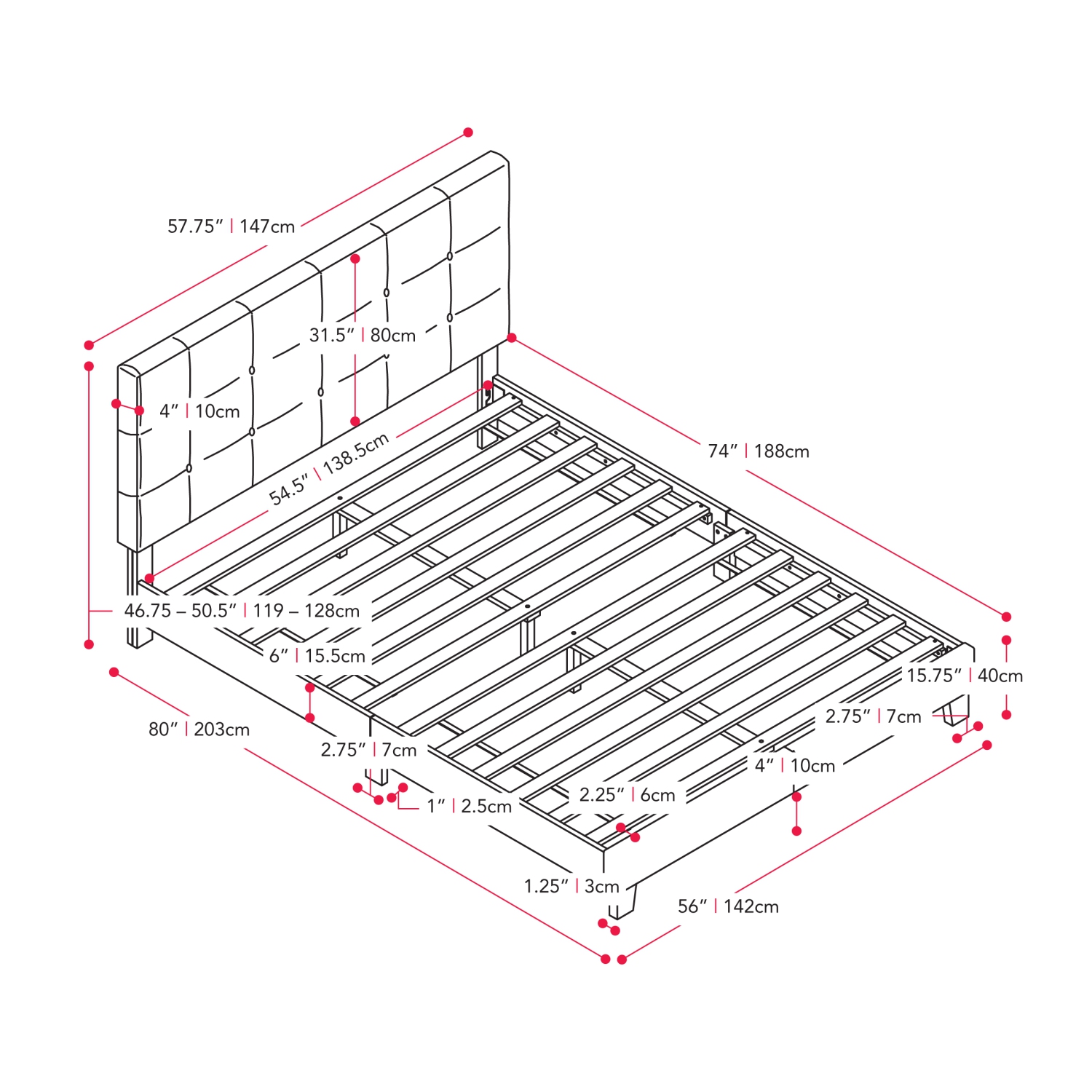 CorLiving Ellery Fabric Tufted Bed, Double