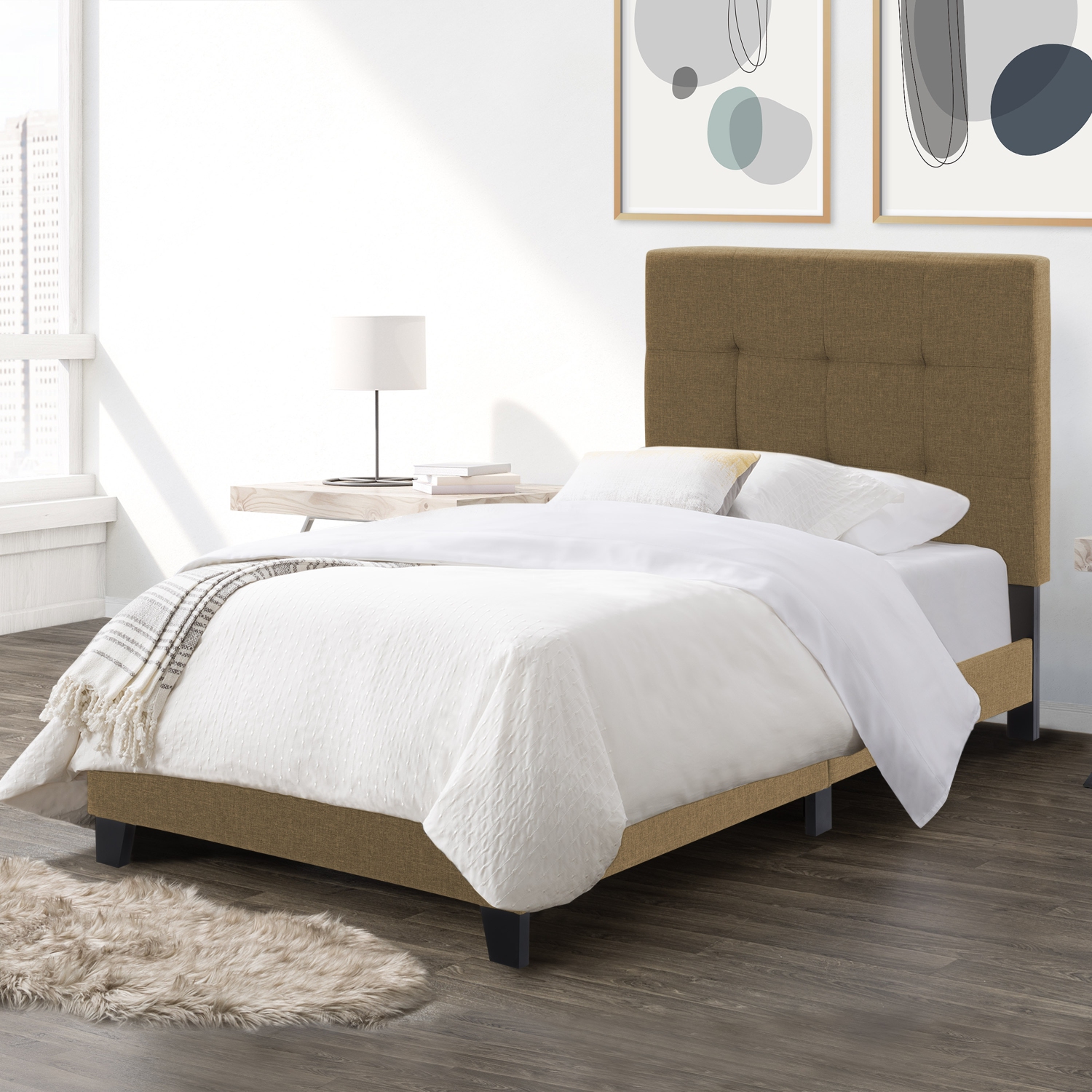CorLiving Ellery Fabric Tufted Bed, Single