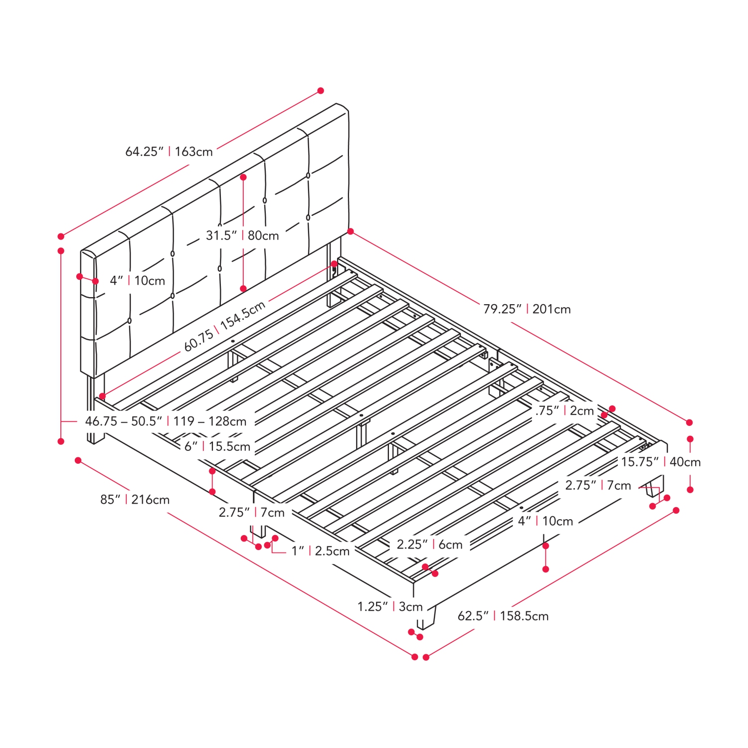CorLiving Ellery Grey Fabric Tufted Bed, Queen