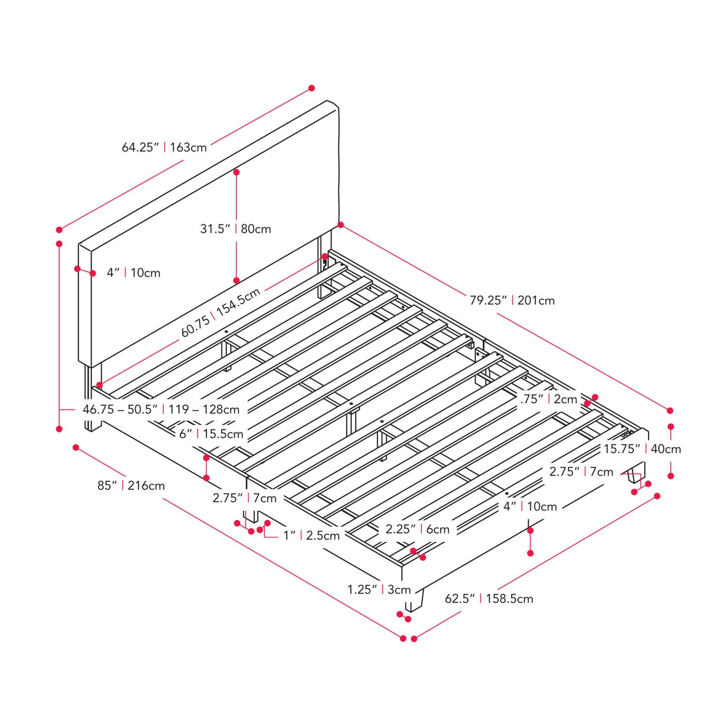 CorLiving Juniper Fabric Upholstered Bed, Queen