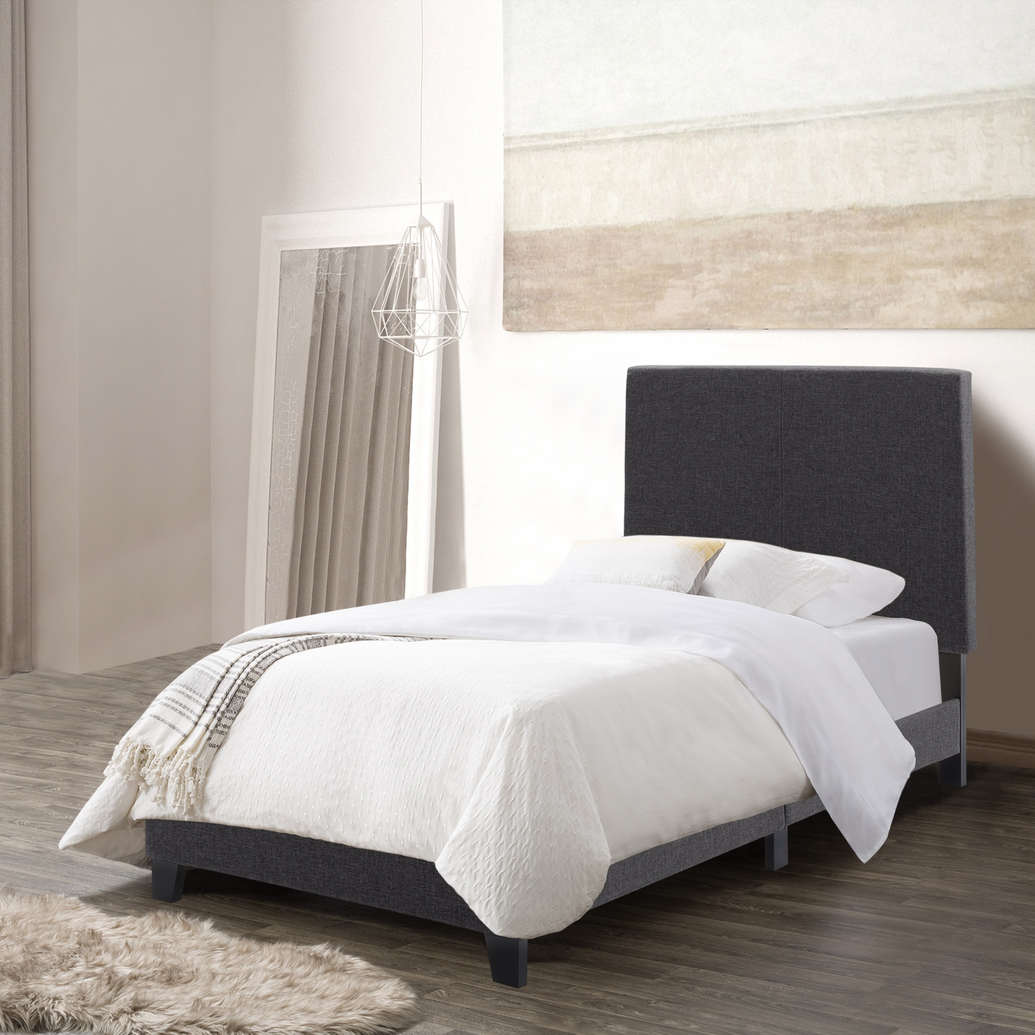 CorLiving Juniper Charcoal Fabric Upholstered Bed, Single