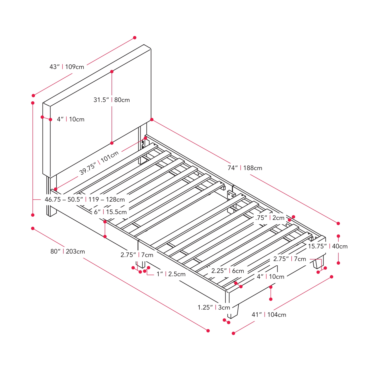 CorLiving Juniper Fabric Upholstered Bed, Single