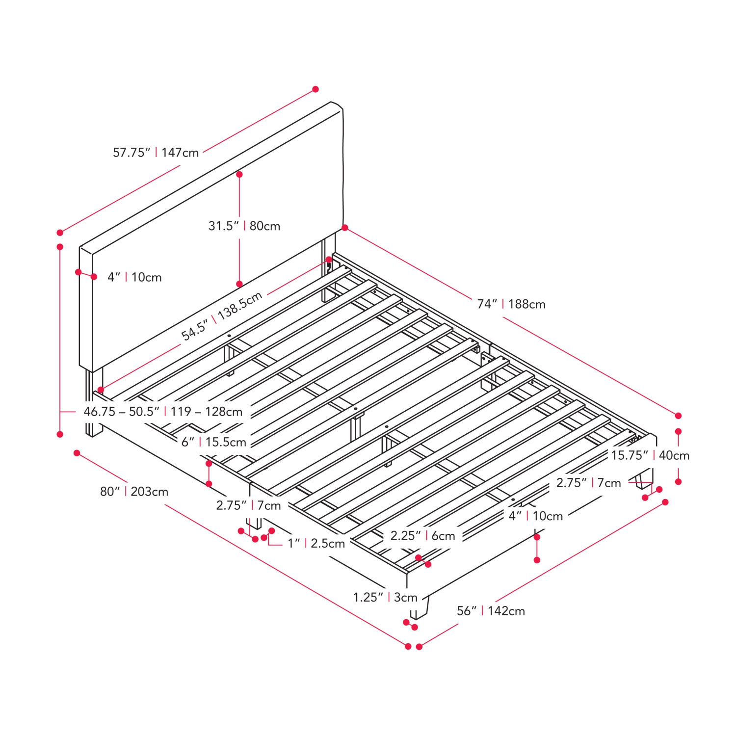 CorLiving Juniper Charcoal Fabric Upholstered Bed, Double