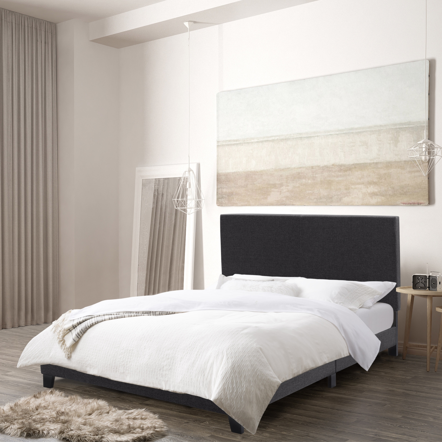 Lit recouvert en tissu anthracite Juniper de CorLiving, grand lit