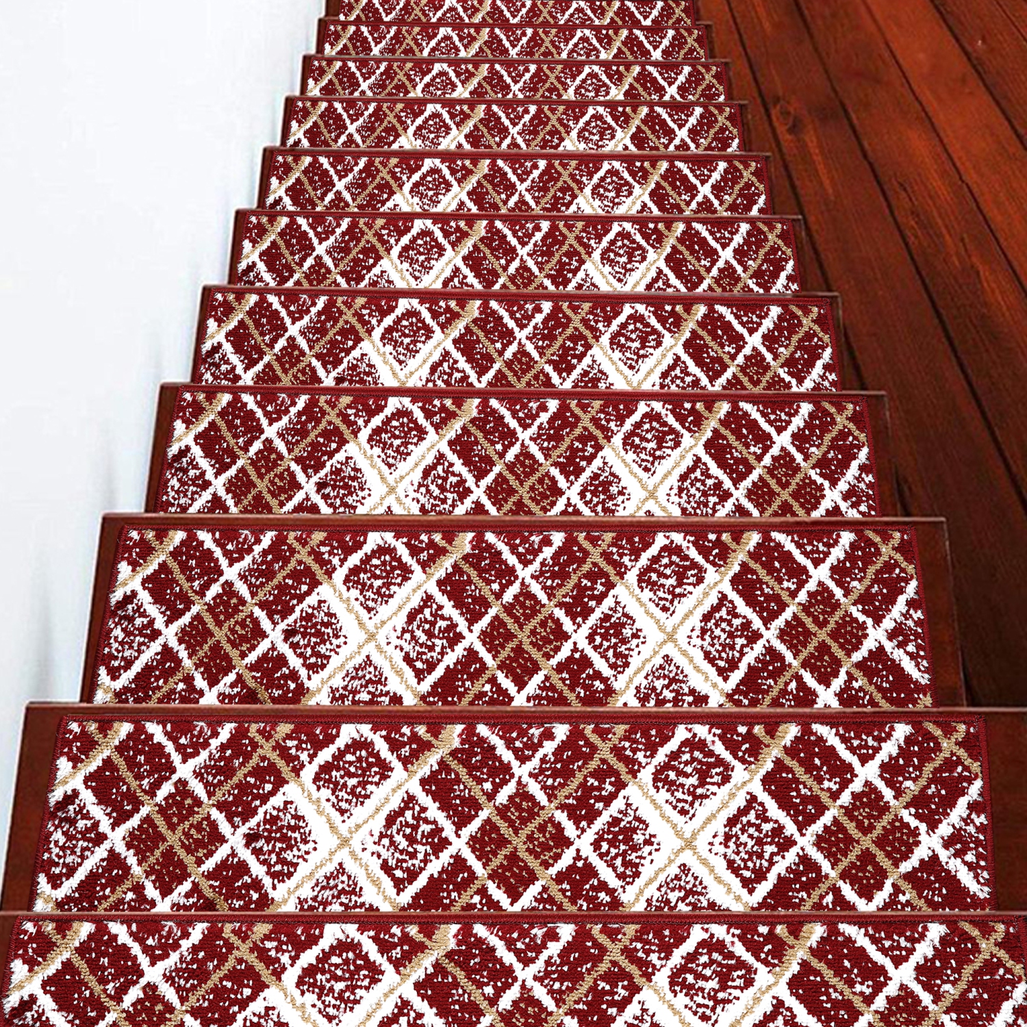 SussexHome Stair Treads - Carpet Strips for Indoor Stairs - Easy to Install with Double Adhesive Tape - Safe, 9" X 28" - 4-Pack - Red