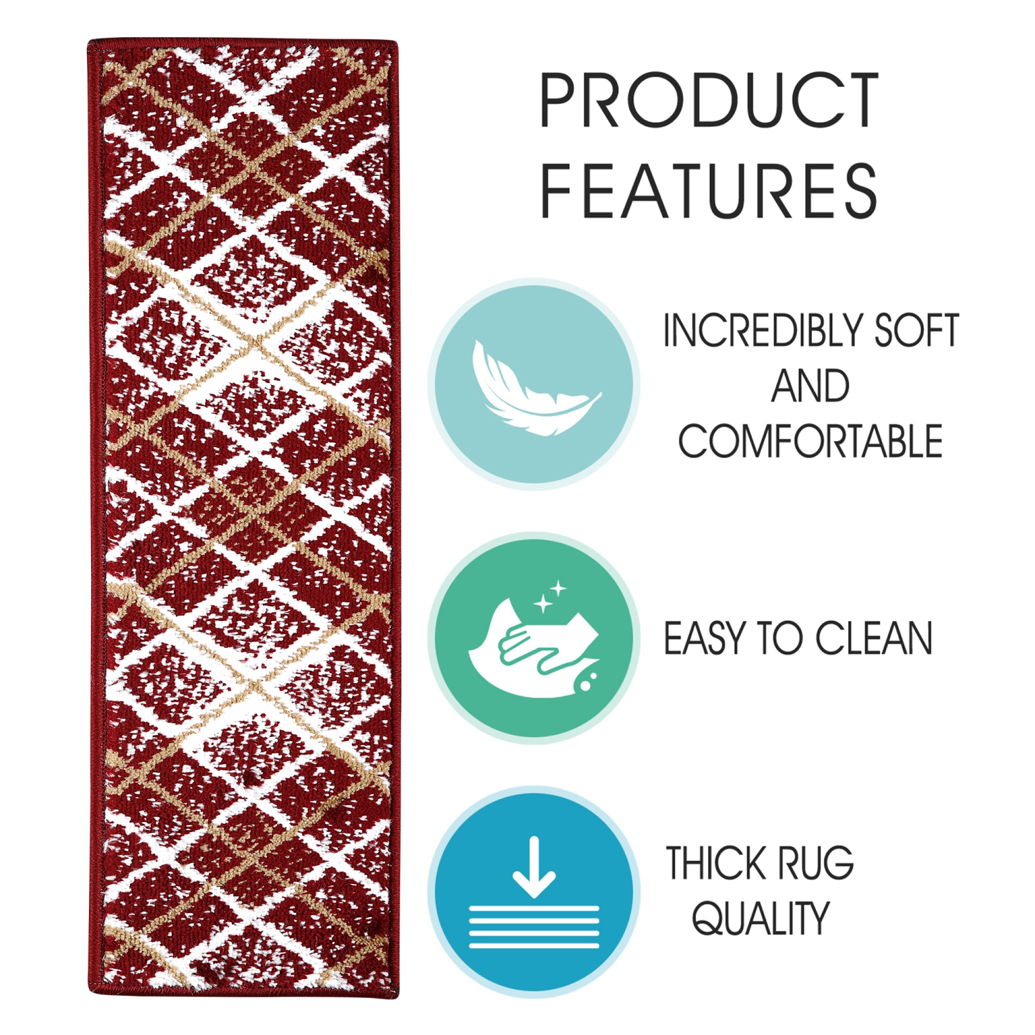 SussexHome Stair Treads - Carpet Strips for Indoor Stairs - Easy to Install with Double Adhesive Tape - Safe, 9" X 28" - 4-Pack - Red