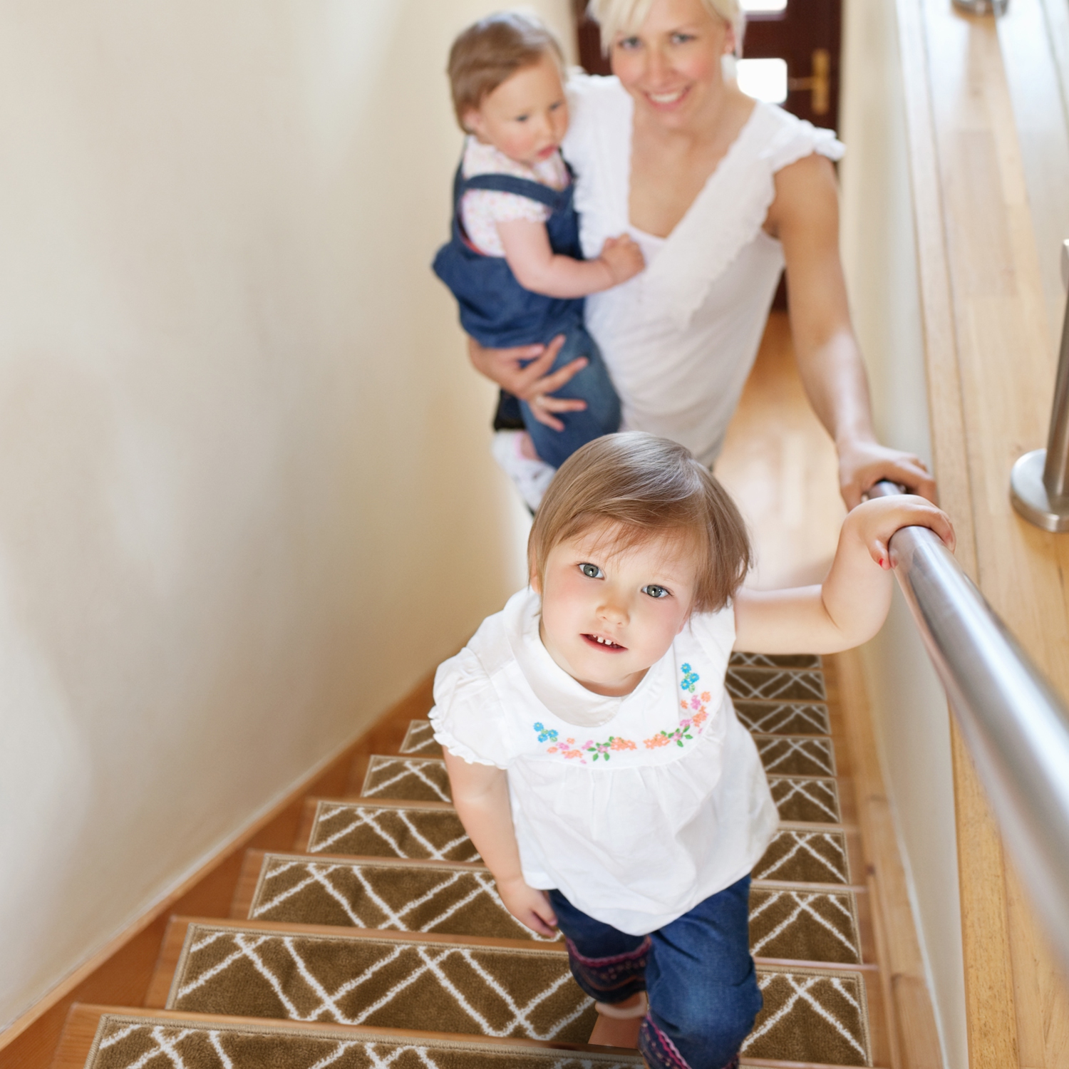 SussexHome Stair Treads - Carpet Strips for Indoor Stairs - Easy to Install with Double Adhesive Tape - Safe, 9" X 28" - 7-Pack - Beige