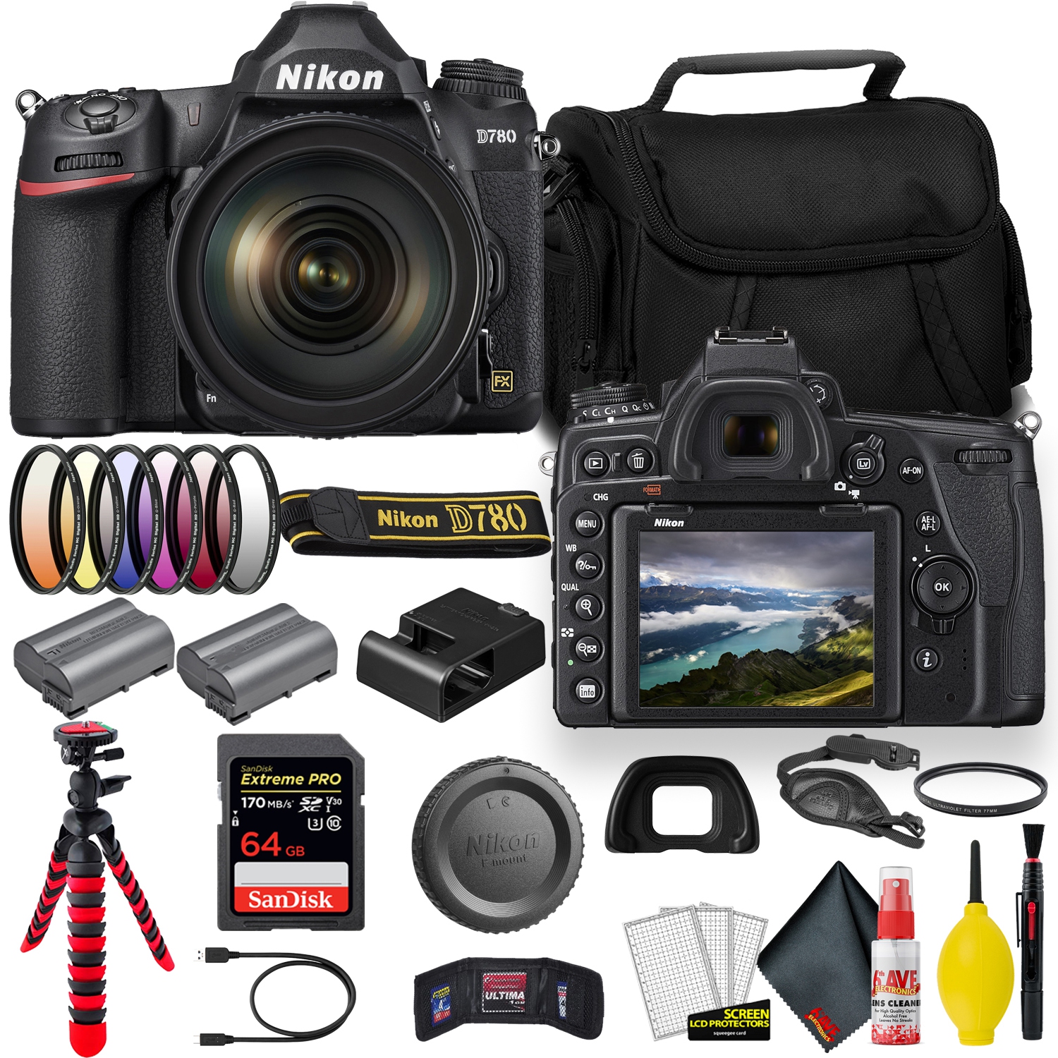 Refurbished (Good) - Nikon D780 24.5 MP Full Frame DSLR Camera with 24-120mm Lens (1619) - Bundle - + Sandisk Extreme Pro 64GB Card + Additional ENEL15 Battery + Nikon Case + Cle