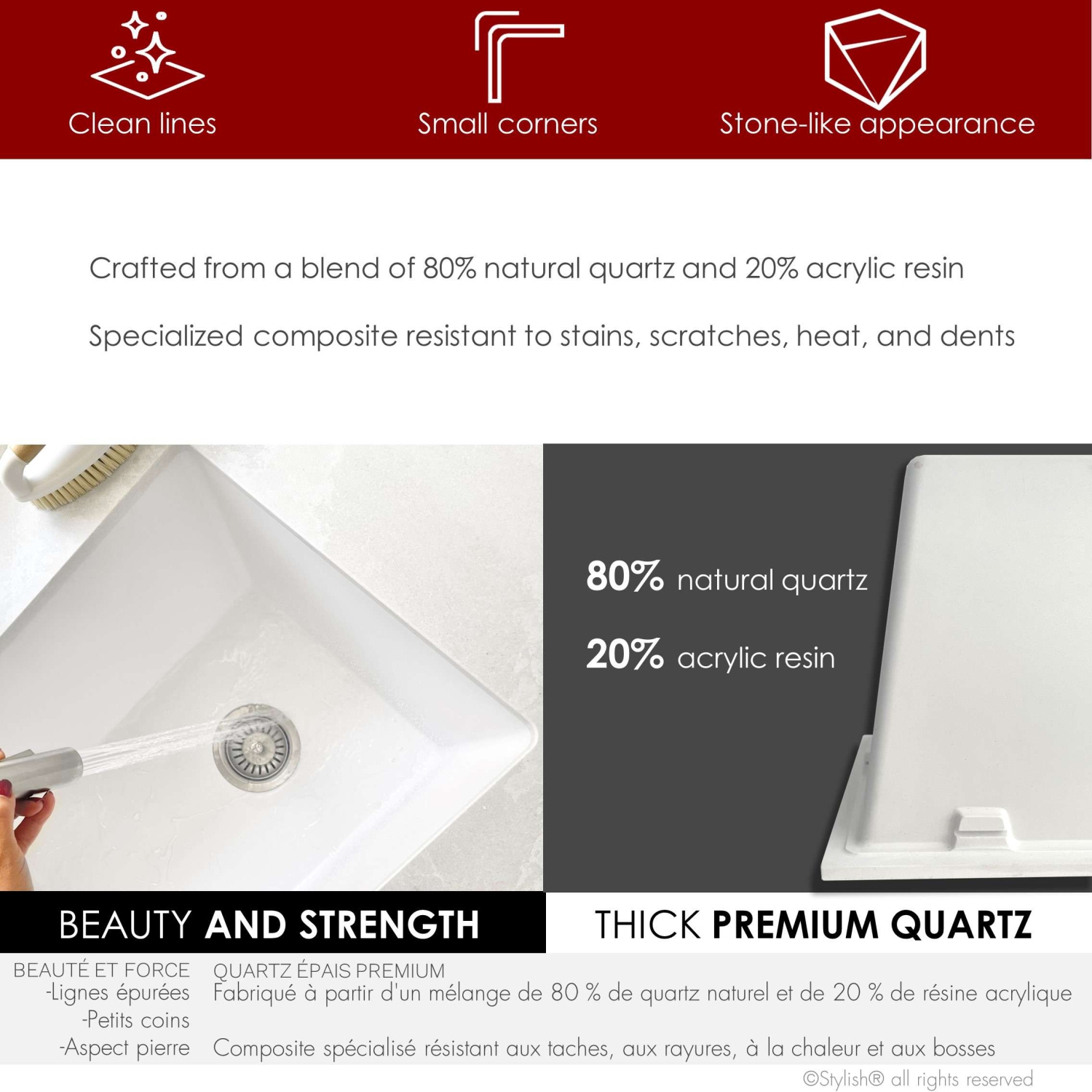 STYLISH 25 inch White Single Bowl Dual Mount Composite Granite Utility Sink S-825H