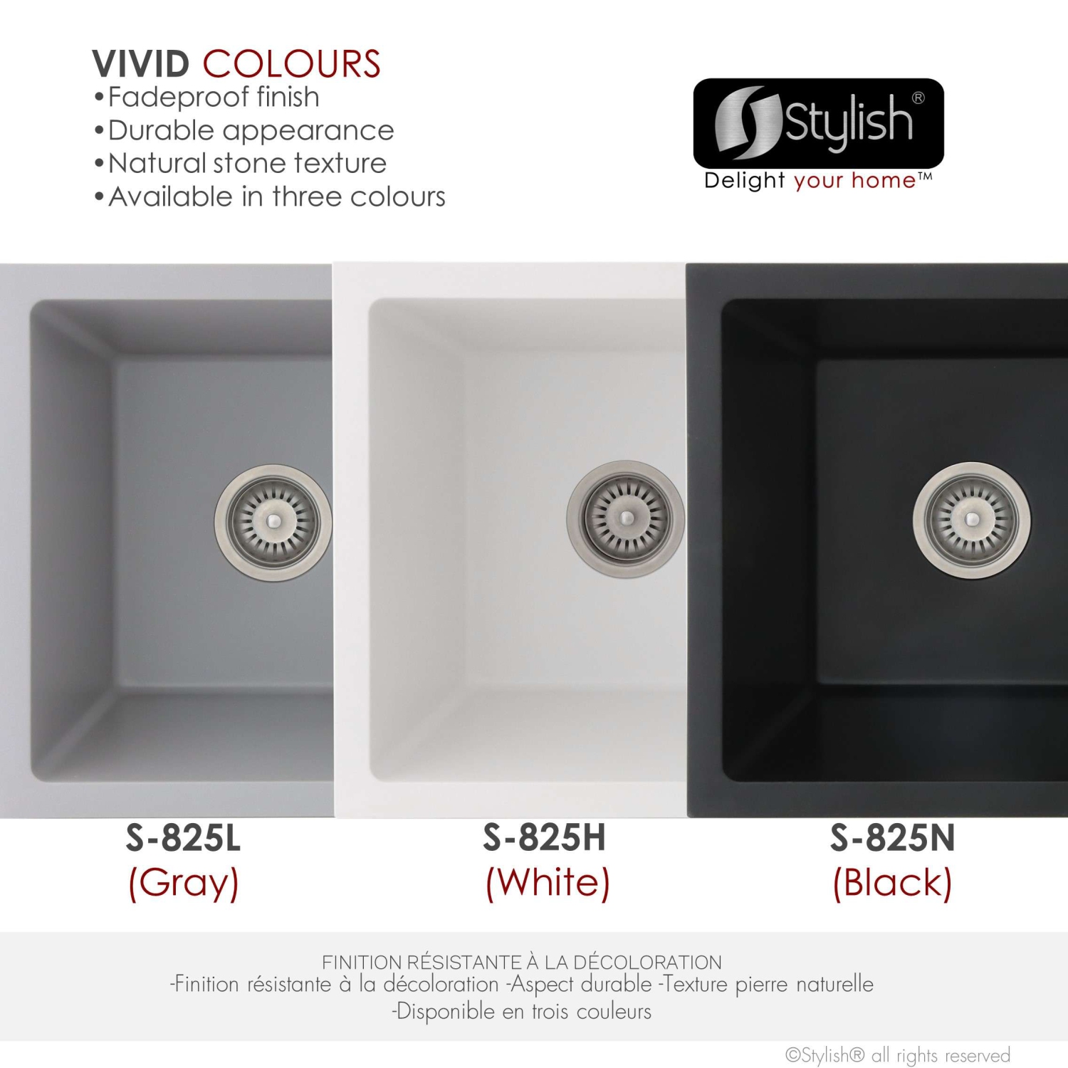 STYLISH 25 inch Gray Single Bowl Dual Mount Composite Granite Utility Sink S-825L