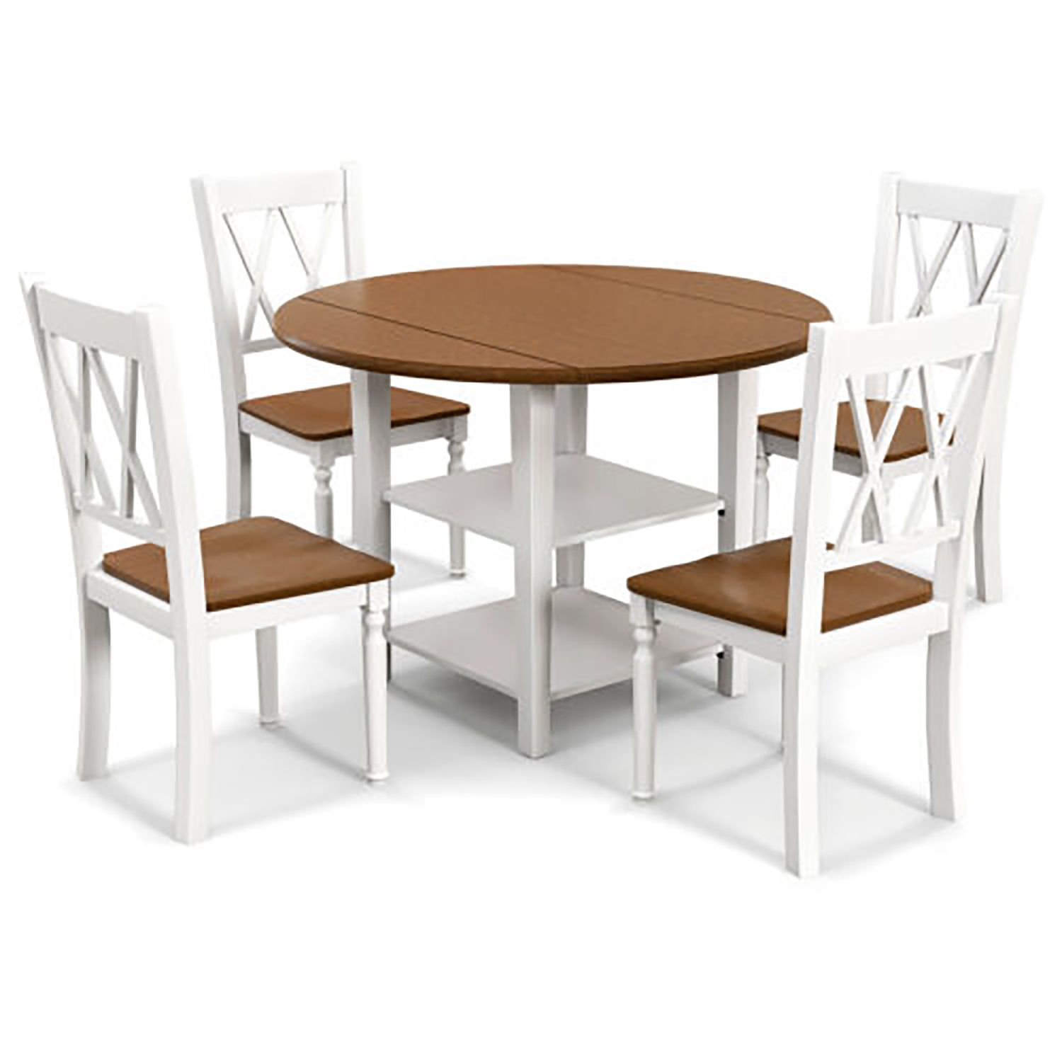 Gymax 5 Piece Round Dining Kitchen Set w/ Drop Leaf Dining Table Folded & 4 Chairs