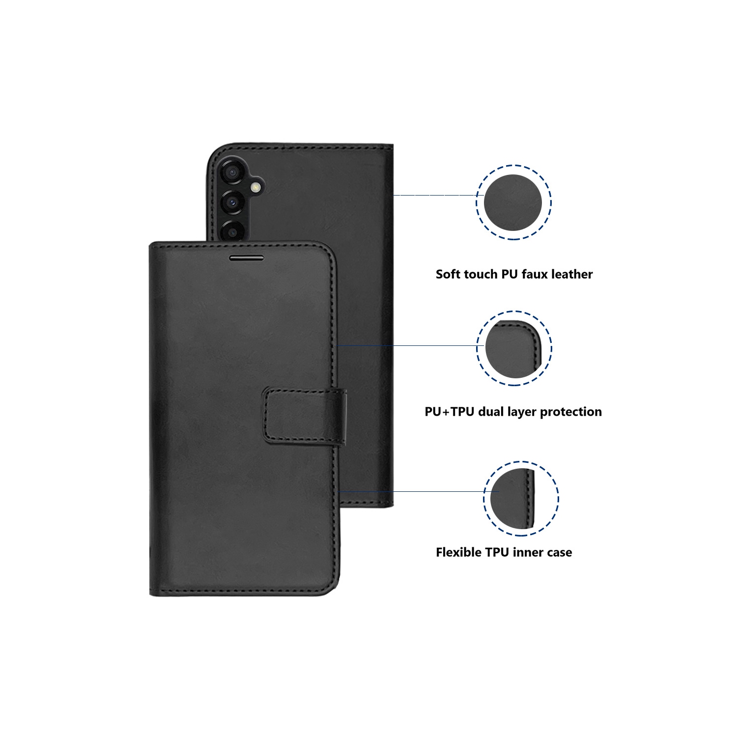 XCRS Folio Magnetic Wallet Cover, PU Leather Pouch with Card Slot and Stand Case for Samsung A54 5G