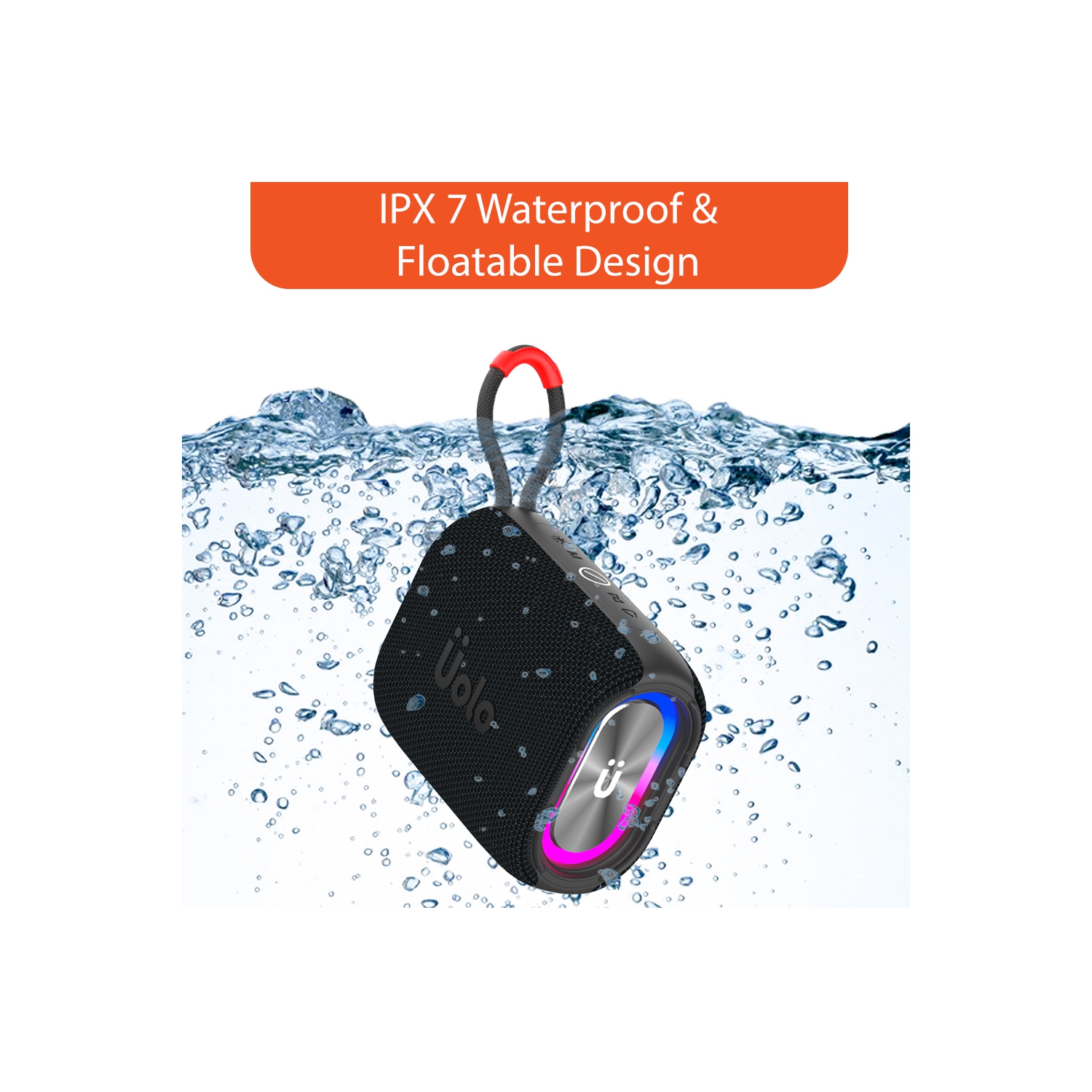 Uolo Pulse GloWave Mini Portable Bluetooth Wireless Speaker, IPX7 Waterproof Bluetooth Speaker/FM Radio Portable Speaker - Black/Red