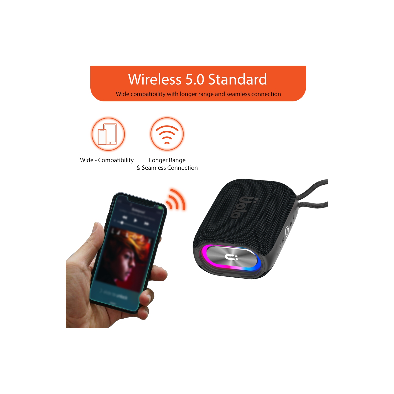 Uolo Pulse GloWave Mini Portable Bluetooth Wireless Speaker, IPX7 Waterproof Bluetooth Speaker/FM Radio Portable Speaker - Black/Red