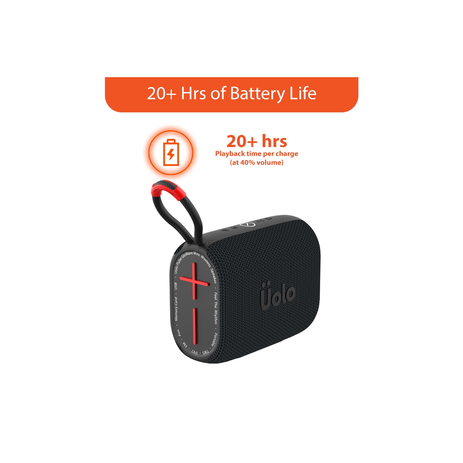 Uolo Pulse GloWave Mini Portable Bluetooth Wireless Speaker, IPX7 Waterproof Bluetooth Speaker/FM Radio Portable Speaker - Black/Red