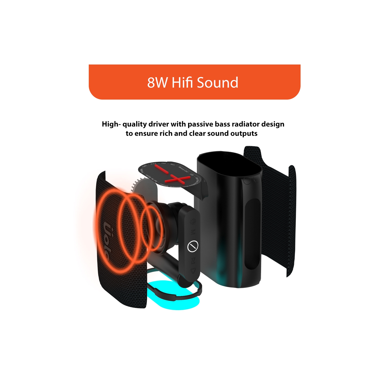 Uolo Pulse GloWave Mini Portable Bluetooth Wireless Speaker, IPX7 Waterproof Bluetooth Speaker/FM Radio Portable Speaker - Black/Red