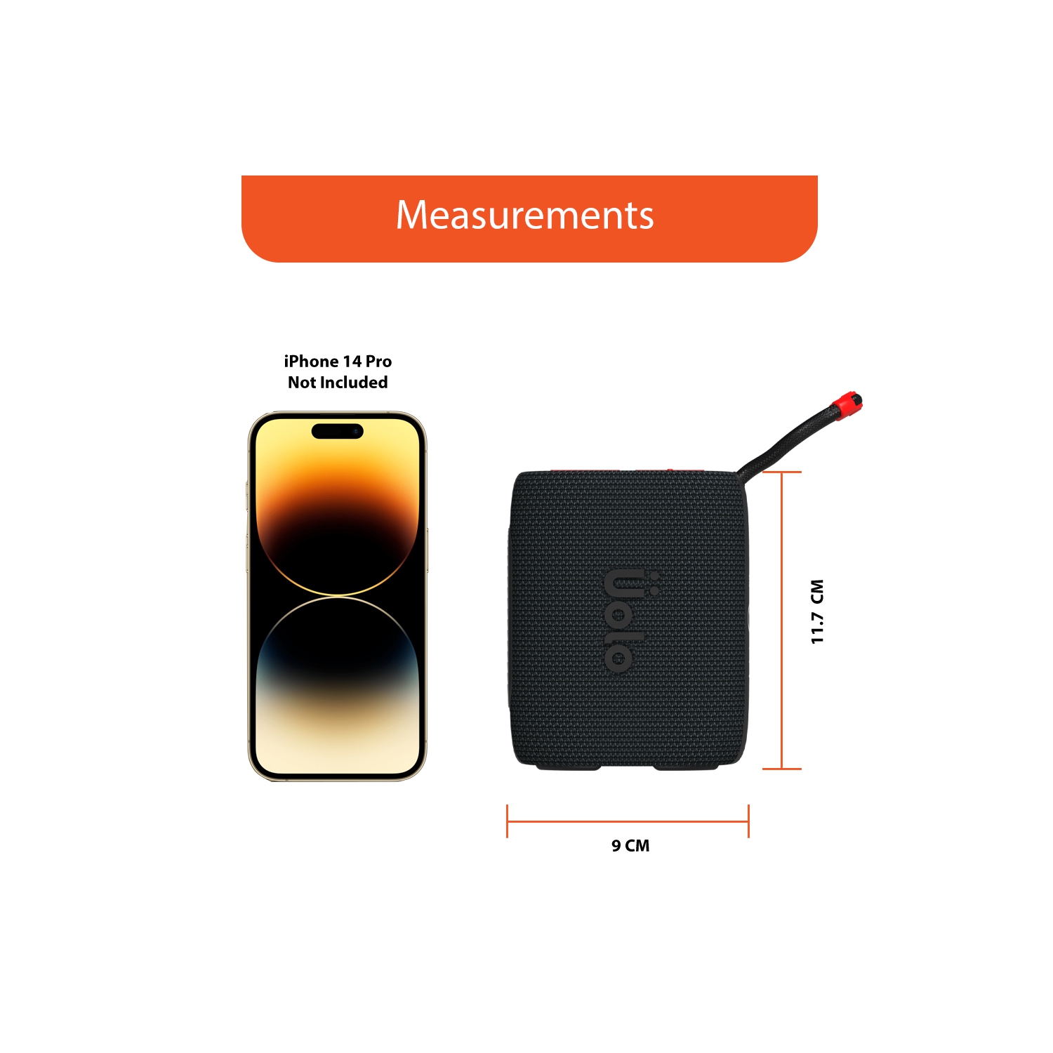 Uolo Pulse GloWave Mini Portable Bluetooth Wireless Speaker, IPX7 Waterproof Bluetooth Speaker/FM Radio Portable Speaker - Black/Red