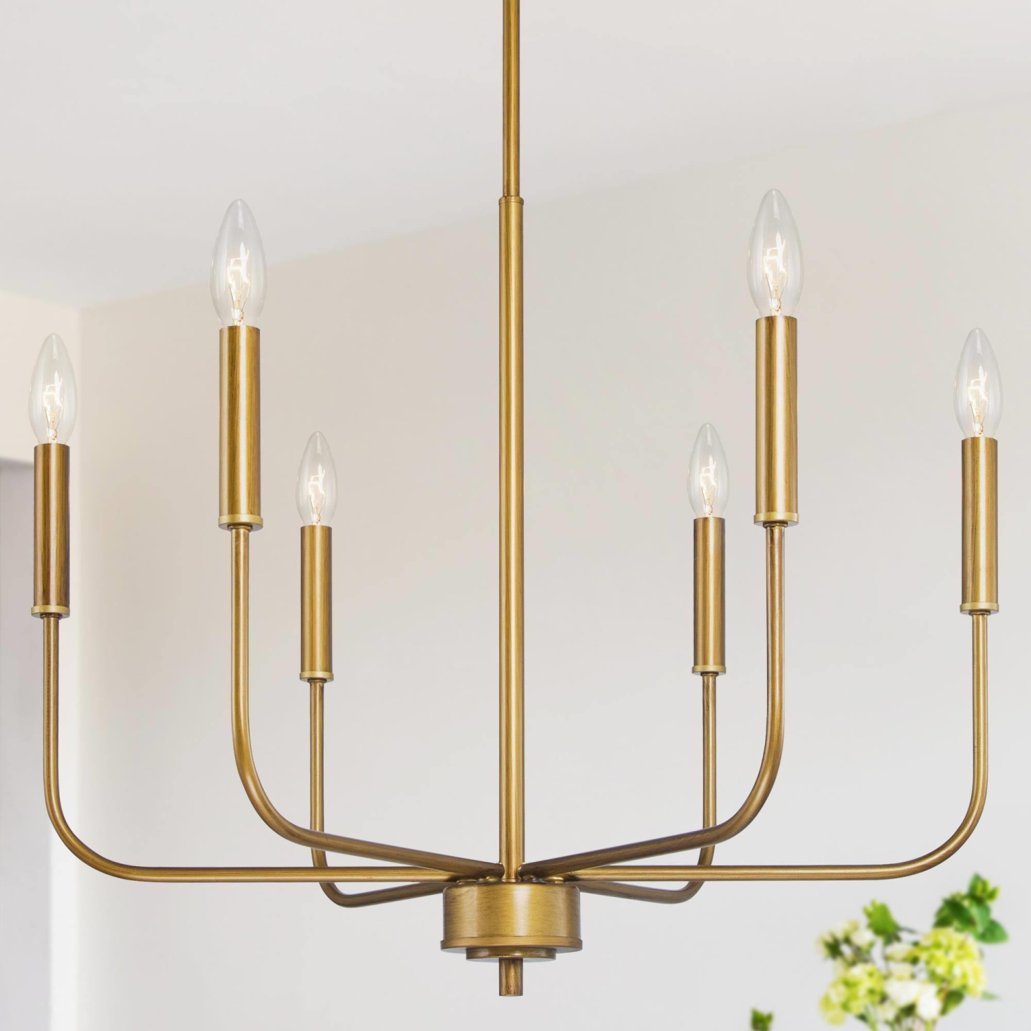 Modern Dark Gold Bedroom Chandelier, 6-Light Farmhouse Antique Gold Candlestick Ding Room Chandelier