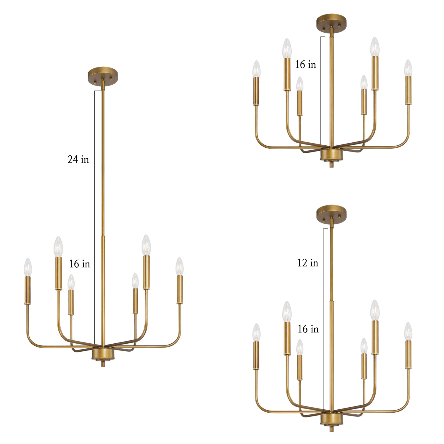 Modern Dark Gold Bedroom Chandelier, 6-Light Farmhouse Antique Gold Candlestick Ding Room Chandelier