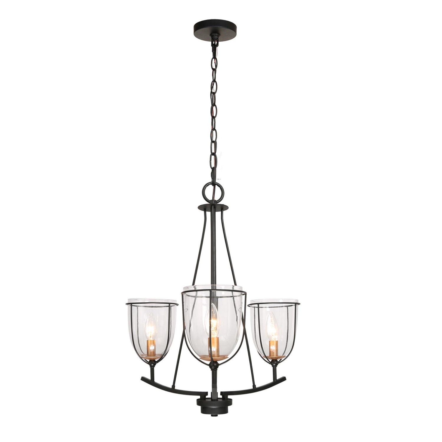 Modern Industrial Black Island Chandelier, 3-Light Farmhouse Gold Candlestick Chandelier Light with Clear Glass Shade