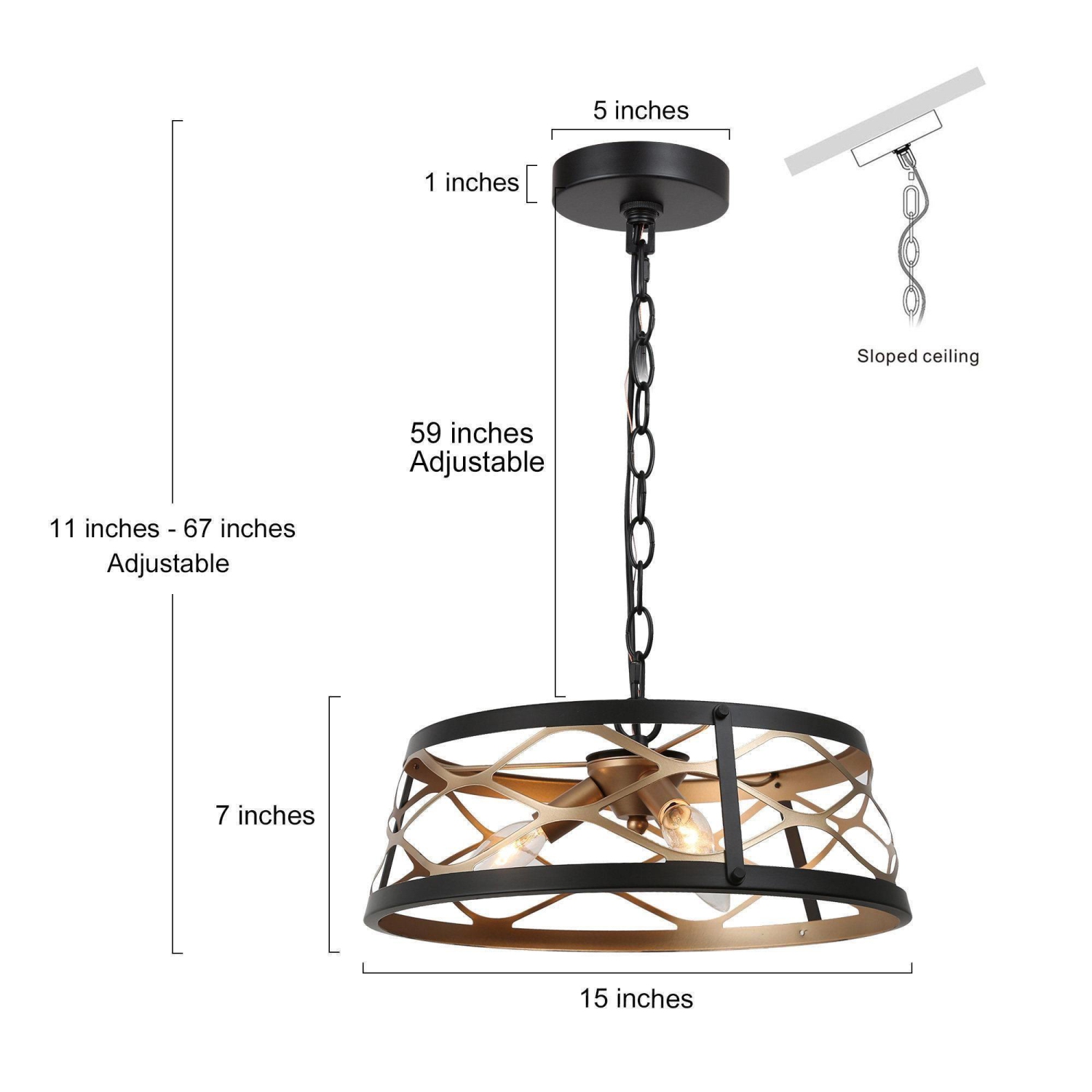 Modern Farmhouse Drum Chandelier, 3-Light Dining Room Chandelier Pendant Light with Cage Shape