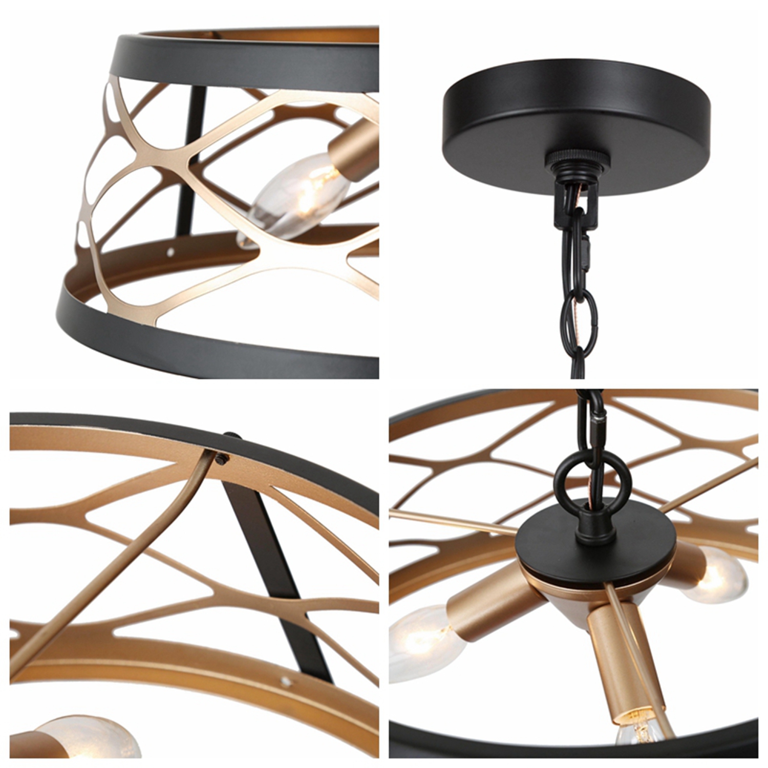 Modern Farmhouse Drum Chandelier, 3-Light Dining Room Chandelier Pendant Light with Cage Shape