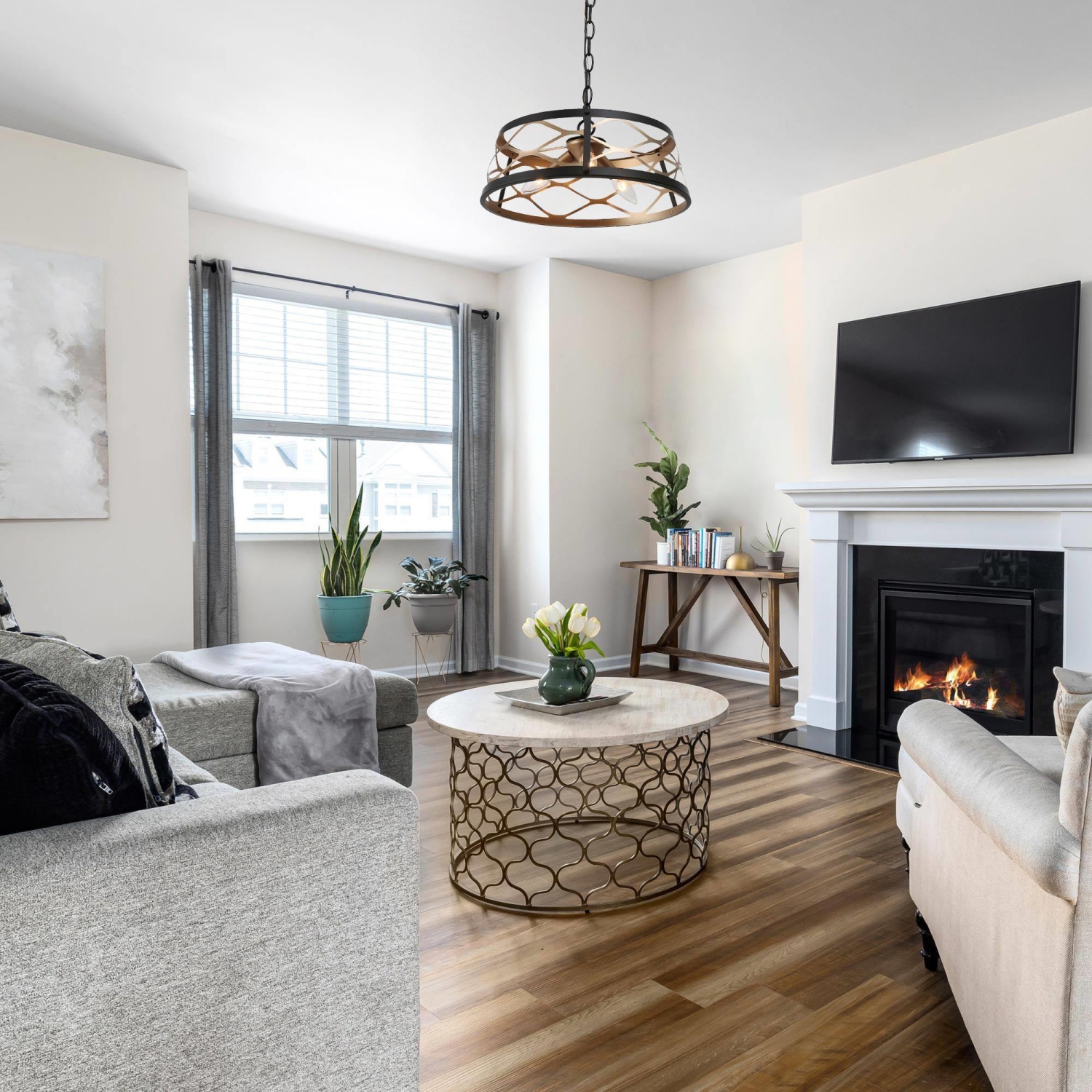 Modern Farmhouse Drum Chandelier, 3-Light Dining Room Chandelier Pendant Light with Cage Shape