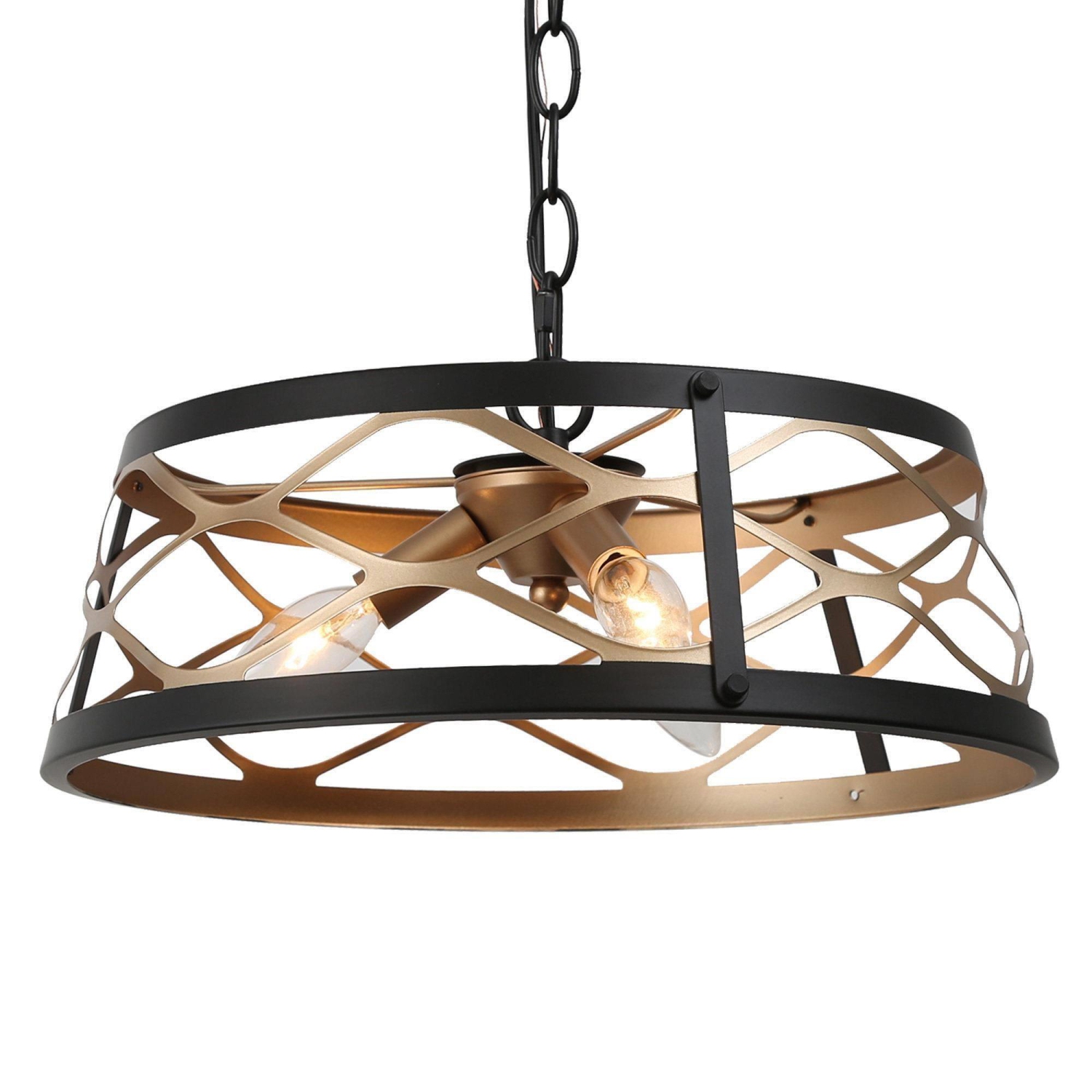 Modern Farmhouse Drum Chandelier, 3-Light Dining Room Chandelier Pendant Light with Cage Shape