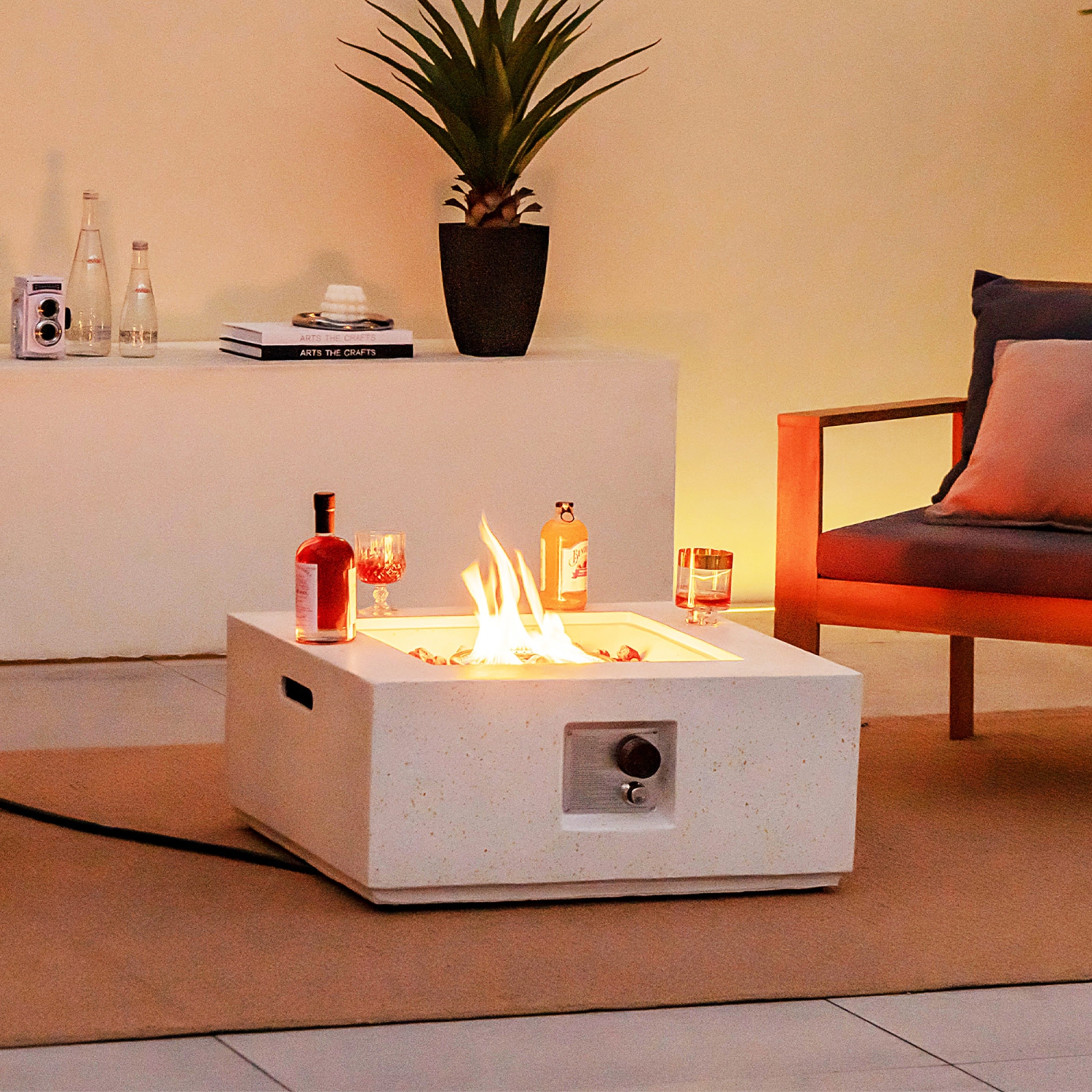 Costway 28" Terrazzo Fire Pit Table 40,000 BTU Square Propane Gas Fire Pit with PVC Cover