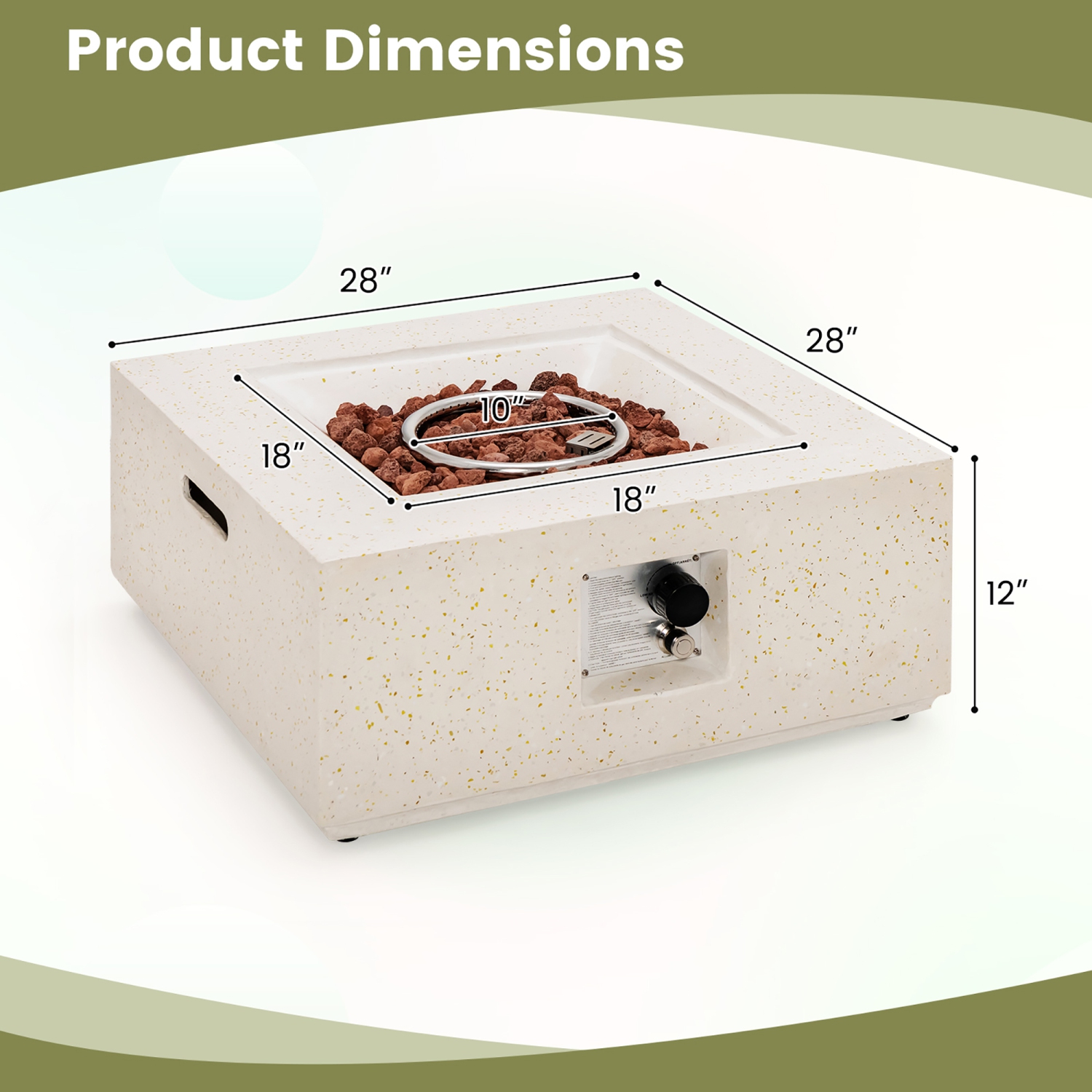 Costway 28" Terrazzo Fire Pit Table 40,000 BTU Square Propane Gas Fire Pit with PVC Cover