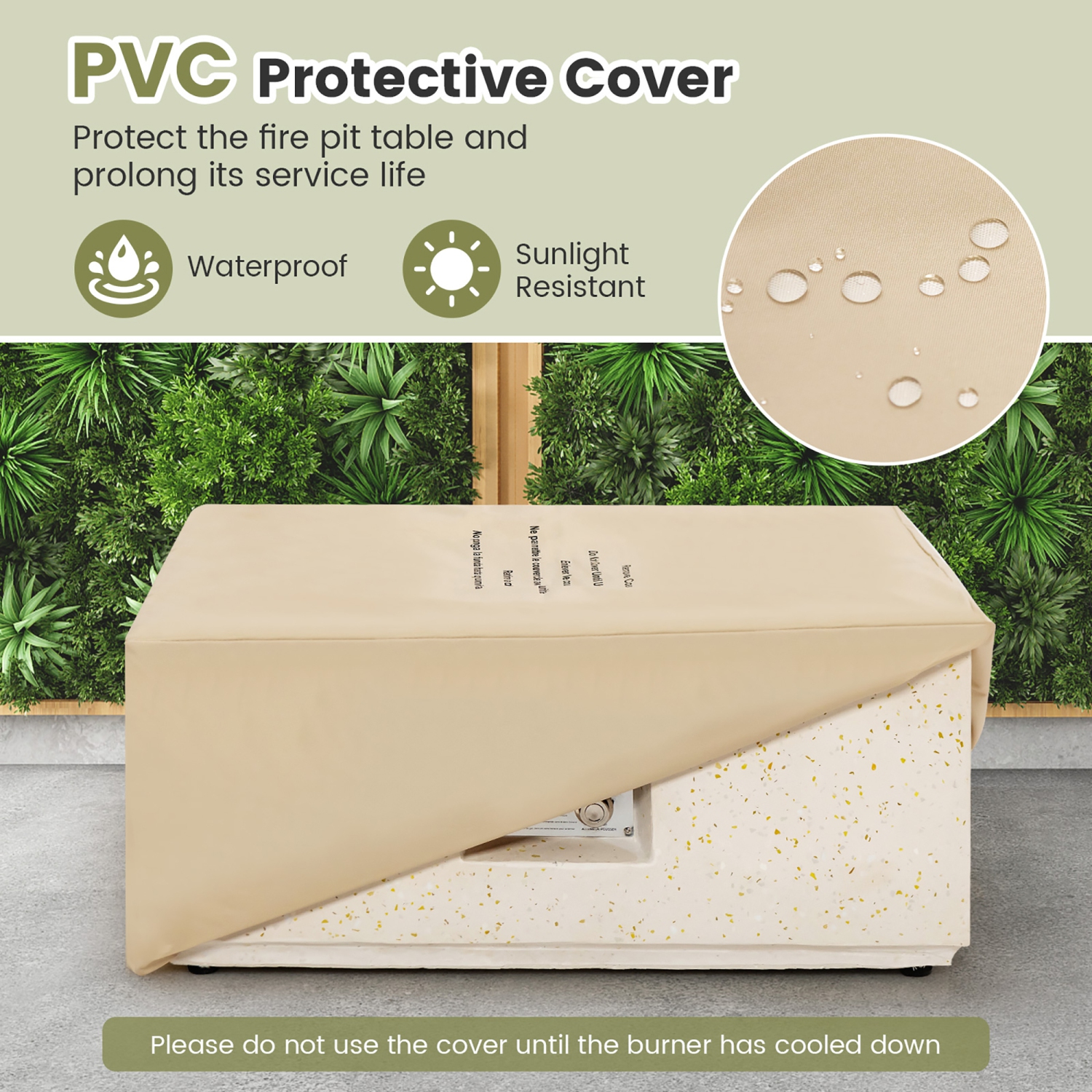 Costway 28" Terrazzo Fire Pit Table 40,000 BTU Square Propane Gas Fire Pit with PVC Cover