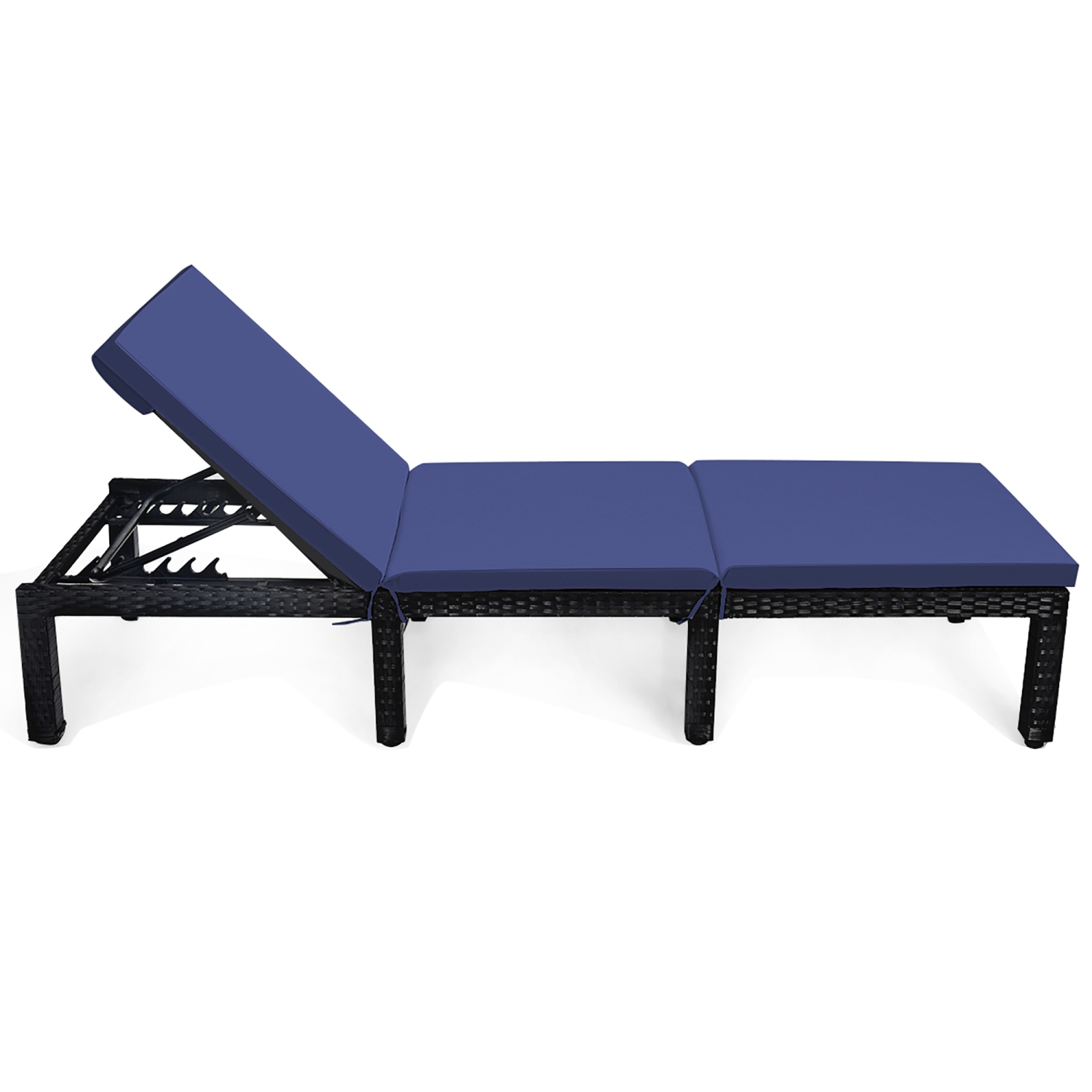 Costway Patio Rattan Lounge Chair Chaise Recliner Adjust Cushion Navy & Off White Cover