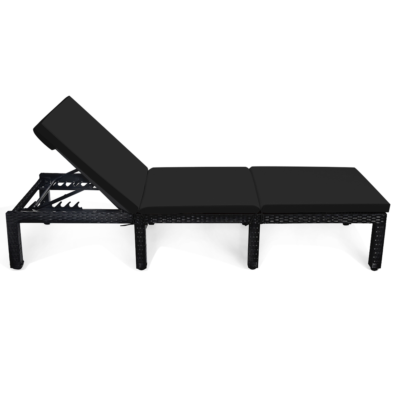 Costway Patio Rattan Lounge Chair Chaise Recliner Adjust Cushion Navy & Off White Cover