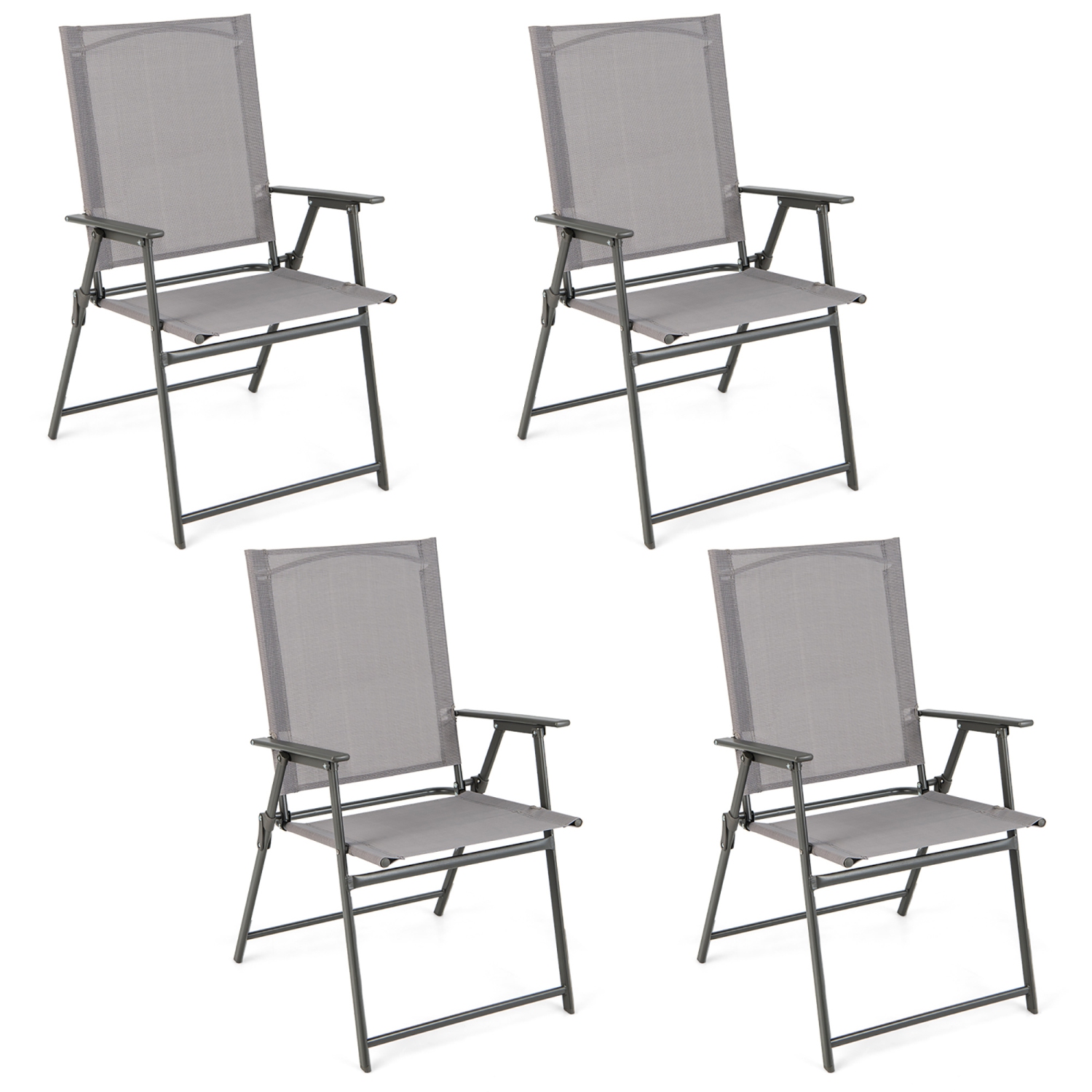 Costway 4pcs Patio Folding Portable Dining Chairs Metal Frame Armrests Garden Outdoor