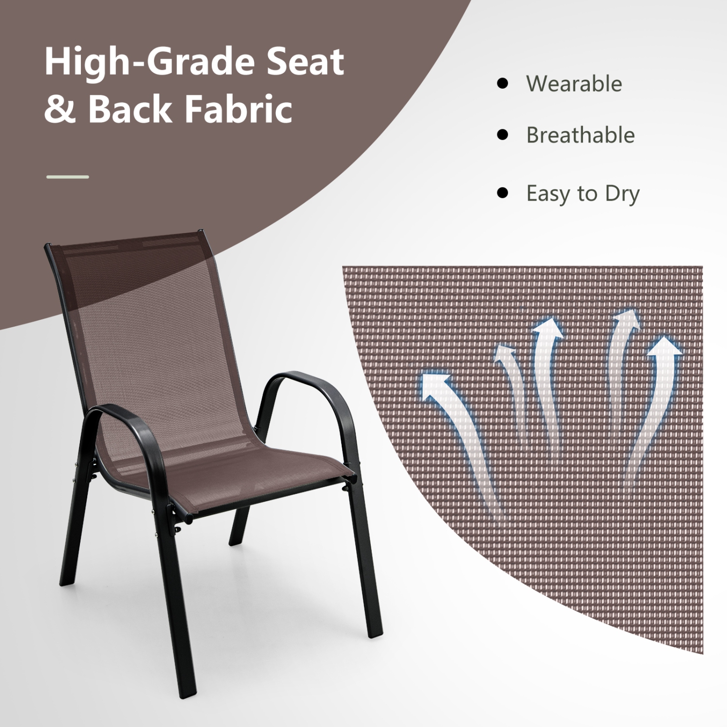 Costway Set of 4 Patio Dining Chairs Stackable Armrest Space Saving Garden Brown/Grey