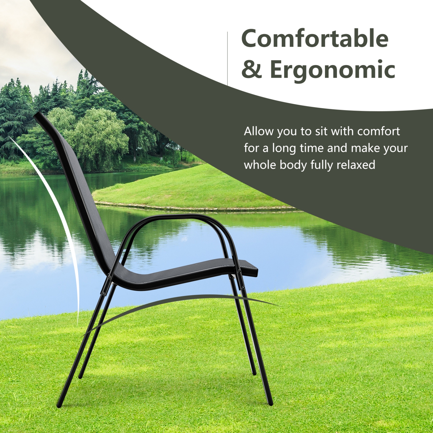 Costway Set of 4 Patio Dining Chairs Stackable Armrest Space Saving Garden Brown/Grey