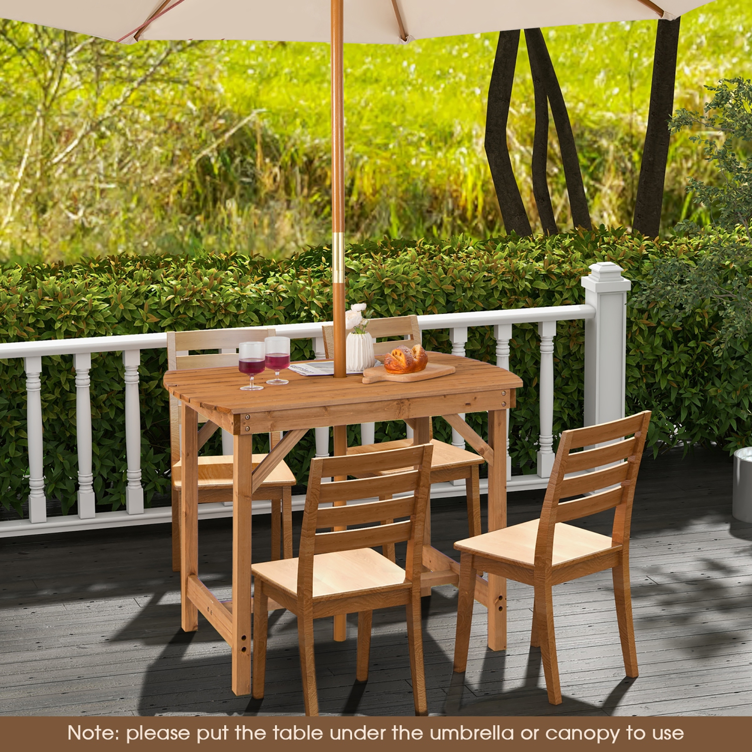 Costway Patio Outdoor Fir Wood Dining Table 1.5" Umbrella Hole Backyard Garden Natural