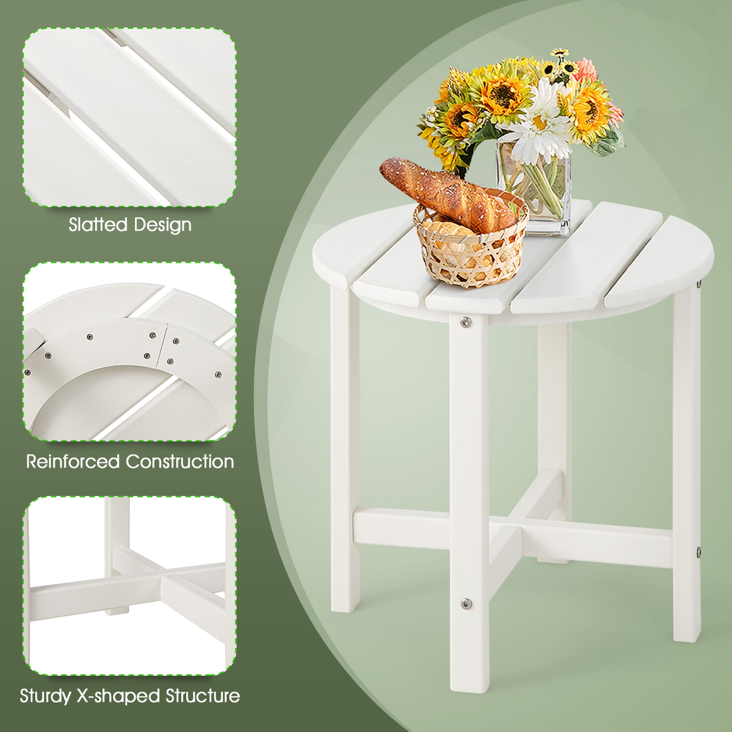 18" Patio Adirondack Side Table Weather Resistant HDPE Garden Black/Brown/Grey/White