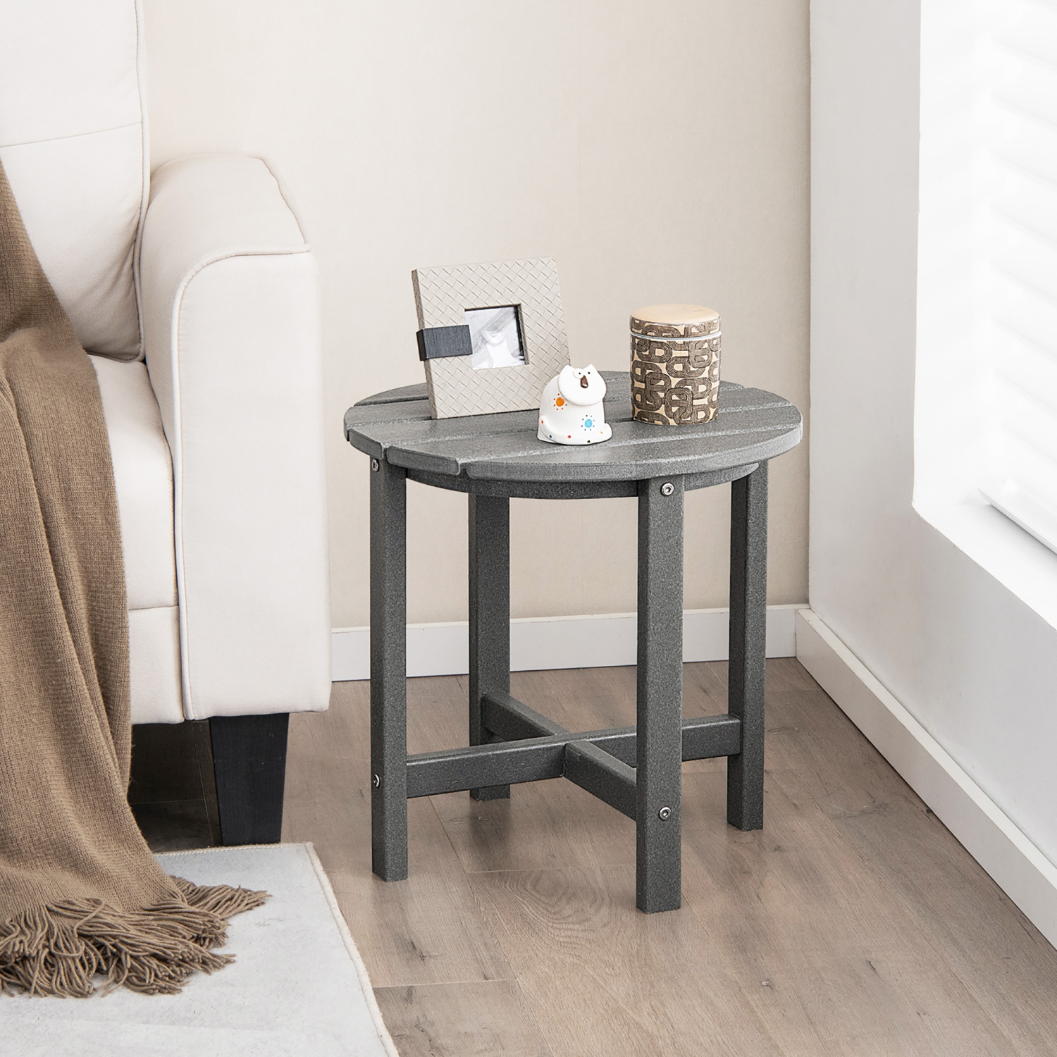 Table d'appoint de patio Adirondack de 18&nbsp;po en PEHD résistant aux intempéries Noir/Brun/Gris/Blanc