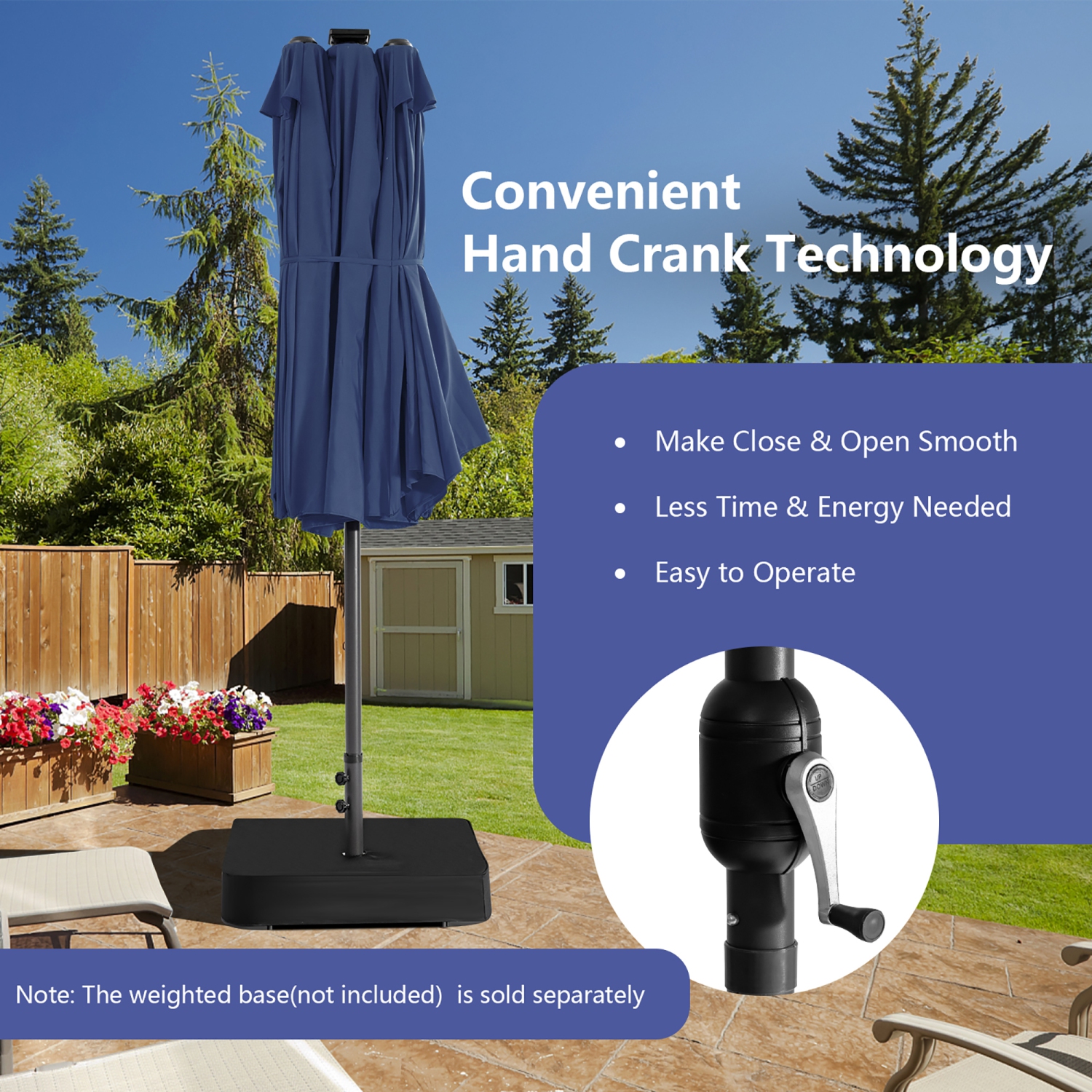 Costway 15FT Twin Patio Double-Sided Umbrella 48 Solar LED Lights Crank Outdoor