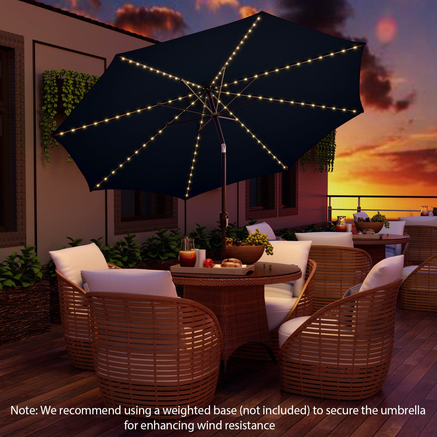 Costway 10 FT 112 LED Solar-Lighted Patio Table Market Umbrella Crank Tilt Outdoor