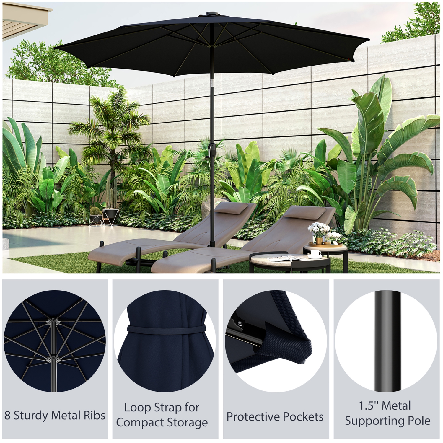 Costway 10 FT 112 LED Solar-Lighted Patio Table Market Umbrella Crank Tilt Outdoor