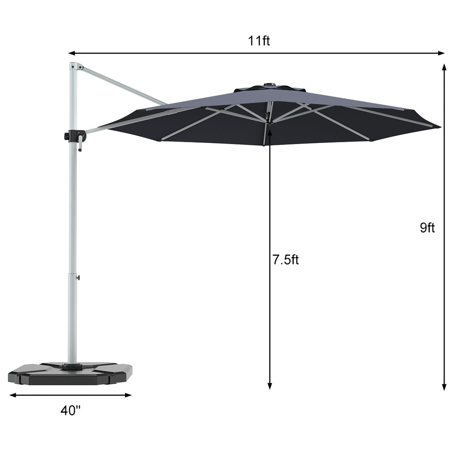 Costway 11' Patio Cantilever Offset Umbrella 360 degrees Rotation Aluminum Tilt