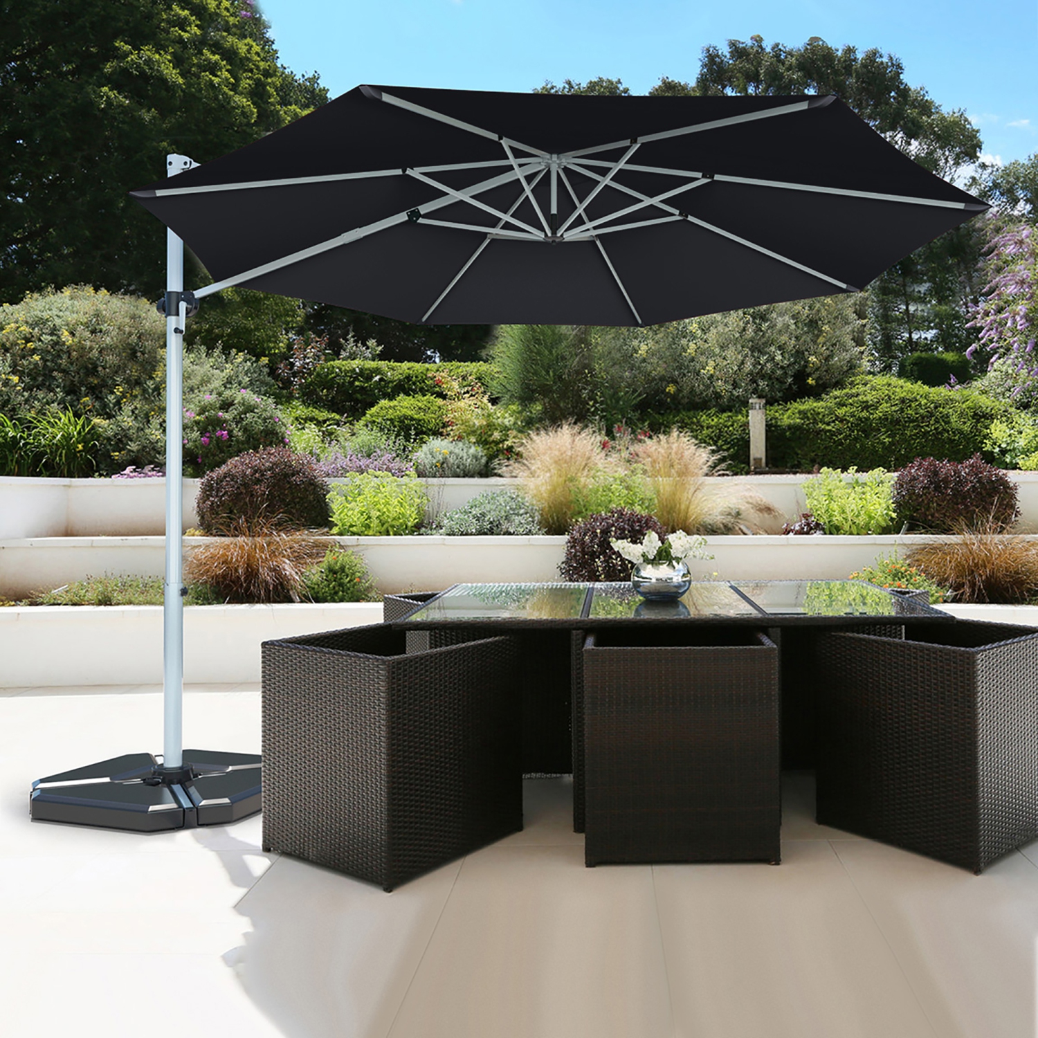 Costway 11' Patio Cantilever Offset Umbrella 360 degrees Rotation Aluminum Tilt