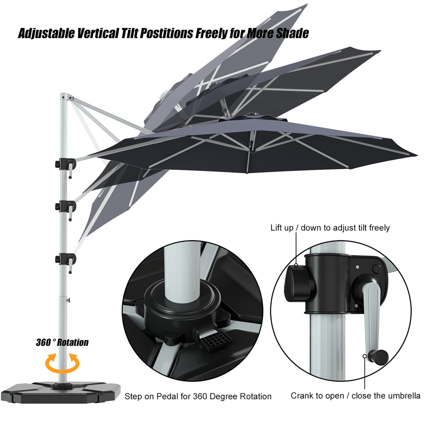 Costway 11' Patio Cantilever Offset Umbrella 360 degrees Rotation Aluminum Tilt