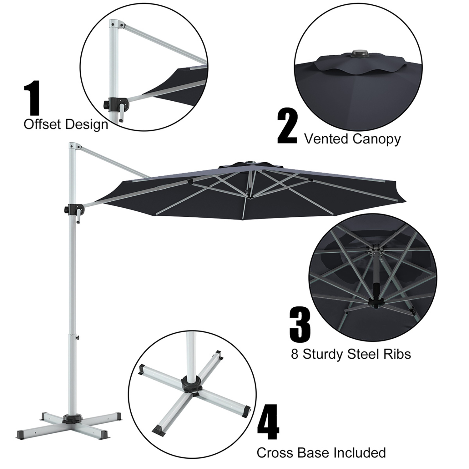 Costway 11' Patio Cantilever Offset Umbrella 360 degrees Rotation Aluminum Tilt