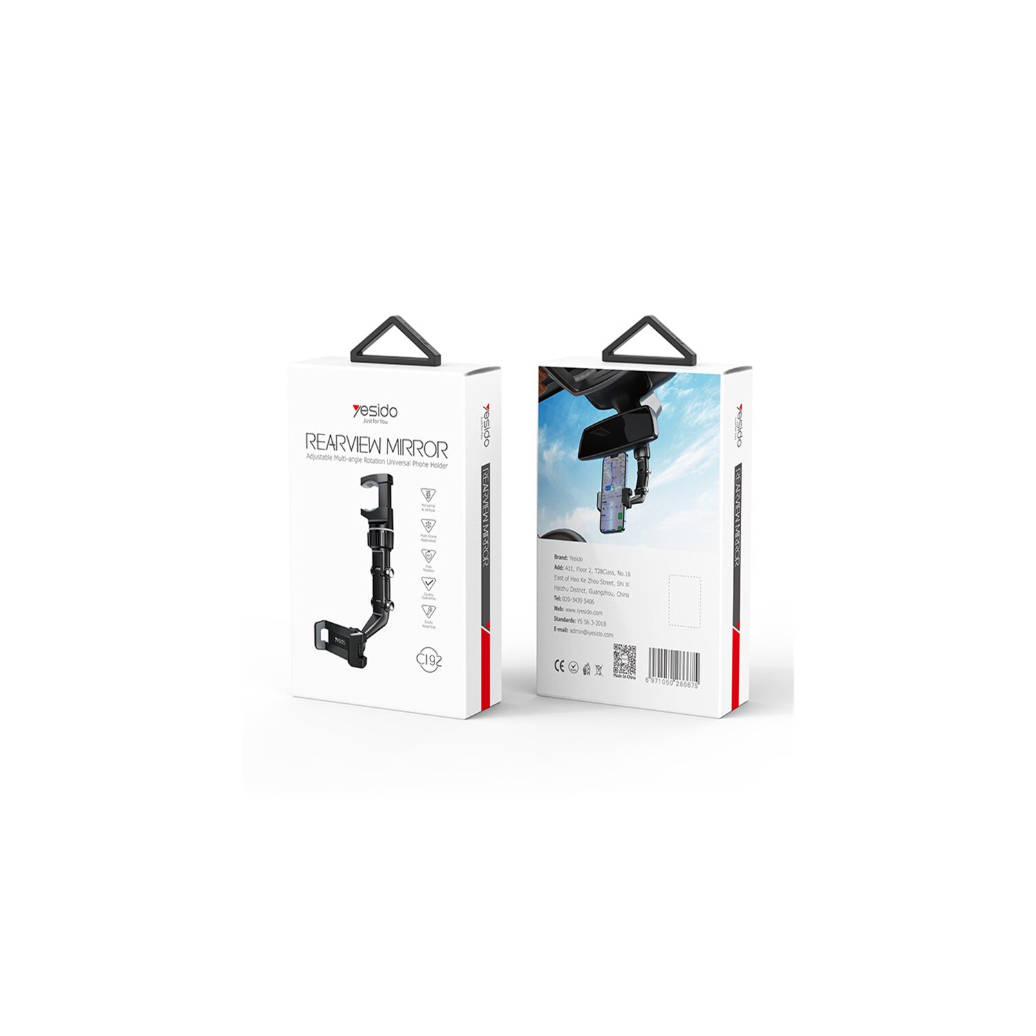 YESIDO C192 | Rear View Mirror Adjustable - Multi-Angle Universal Mobile Holder (Black)
